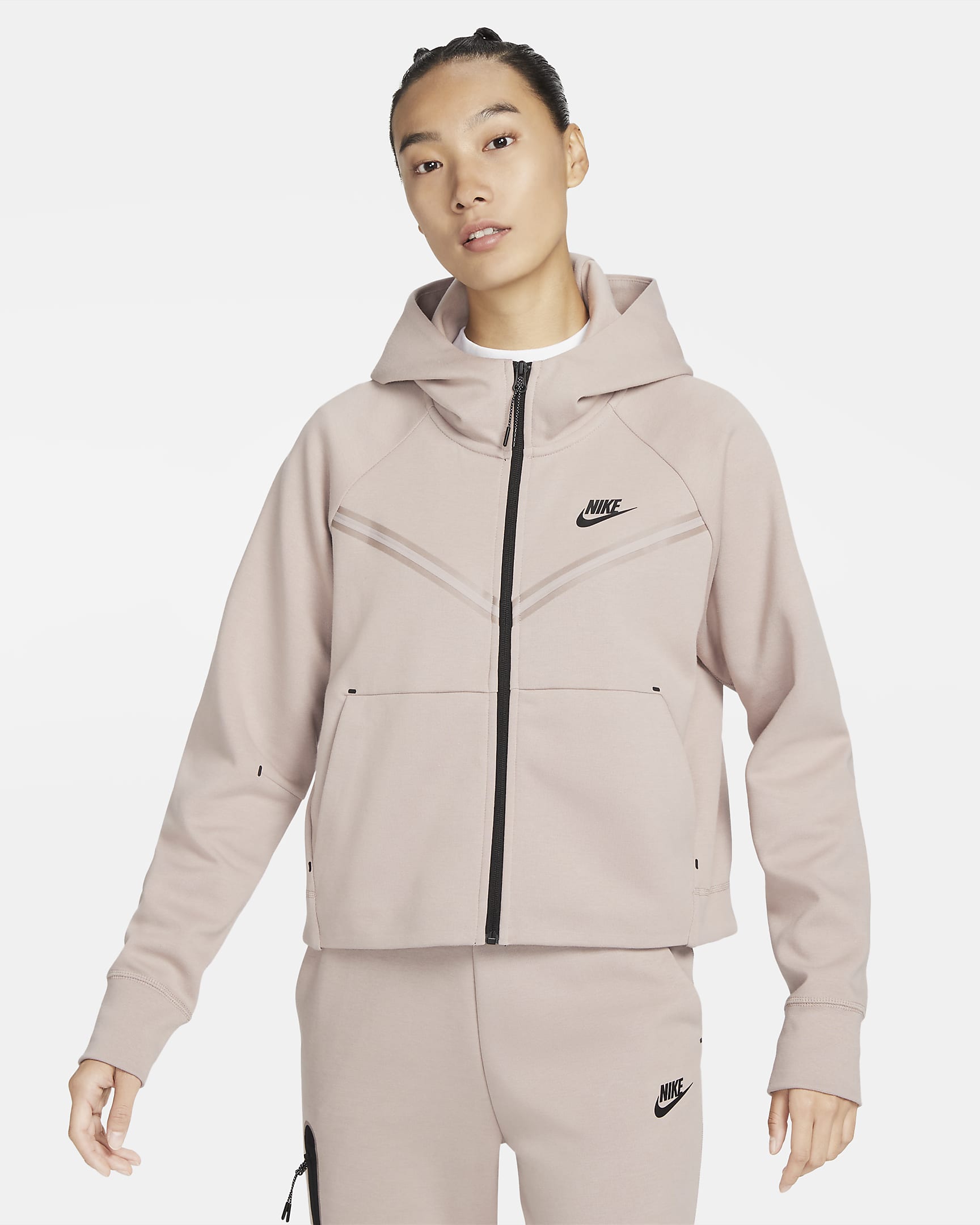 Nike Sportswear Tech Fleece Windrunner 女子全长拉链开襟连帽衫 - 灰褐/黑