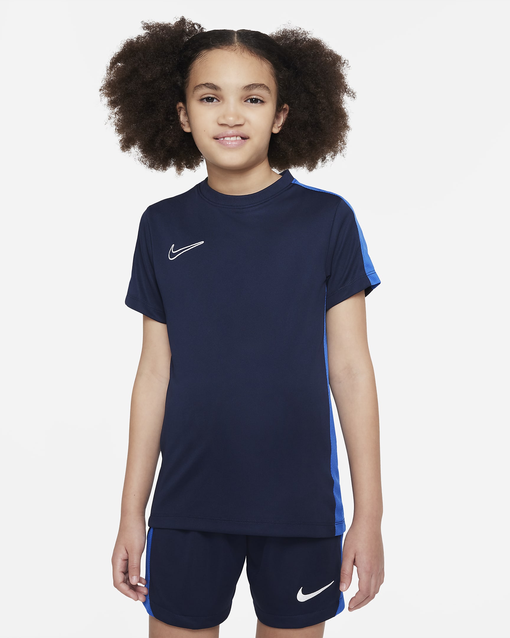 Nike Dri-FIT Academy 大童速干短袖足球上衣 - 黑曜石色/宝蓝/白色