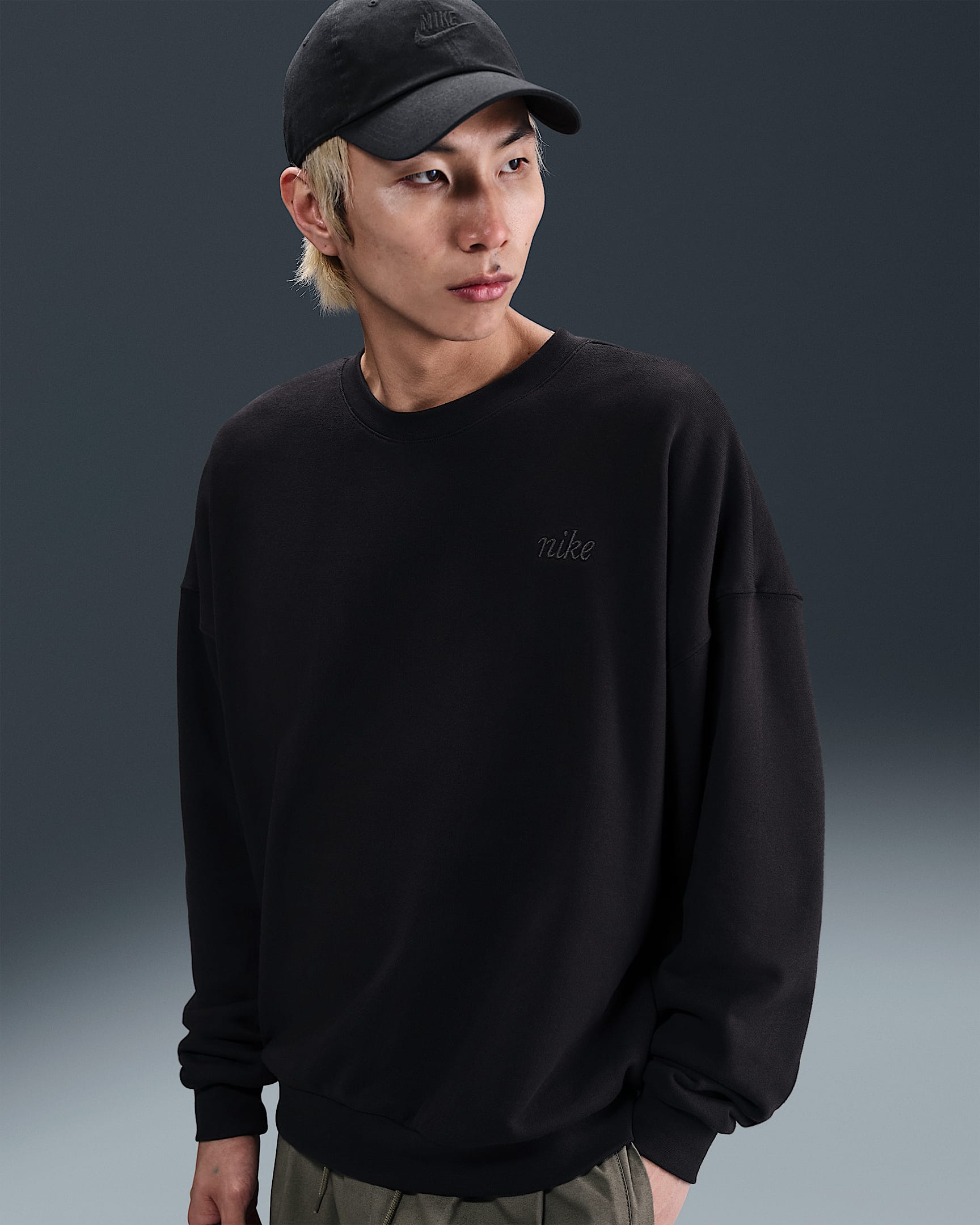 Nike Club 男子 Oversize 风圆领上衣 - 黑/黑/煤黑