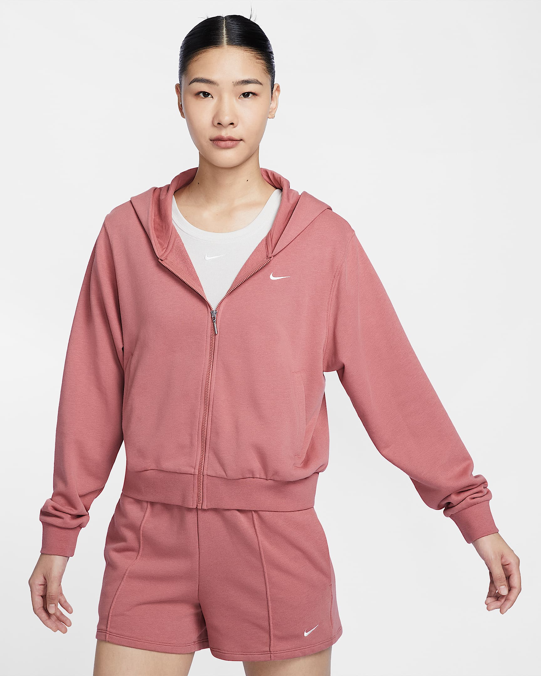 Nike Sportswear Chill Terry 女子宽松全长拉链开襟法式毛圈连帽衫 - 岩石粉/帆白