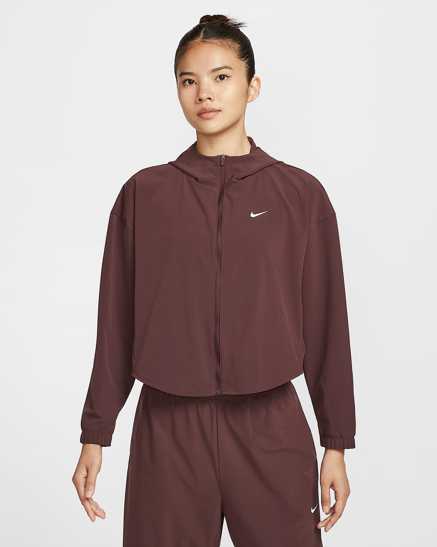 Nike One Repel 女子拒水 Oversize 风连帽梭织夹克 - 鲜亮勃艮第酒红/白色