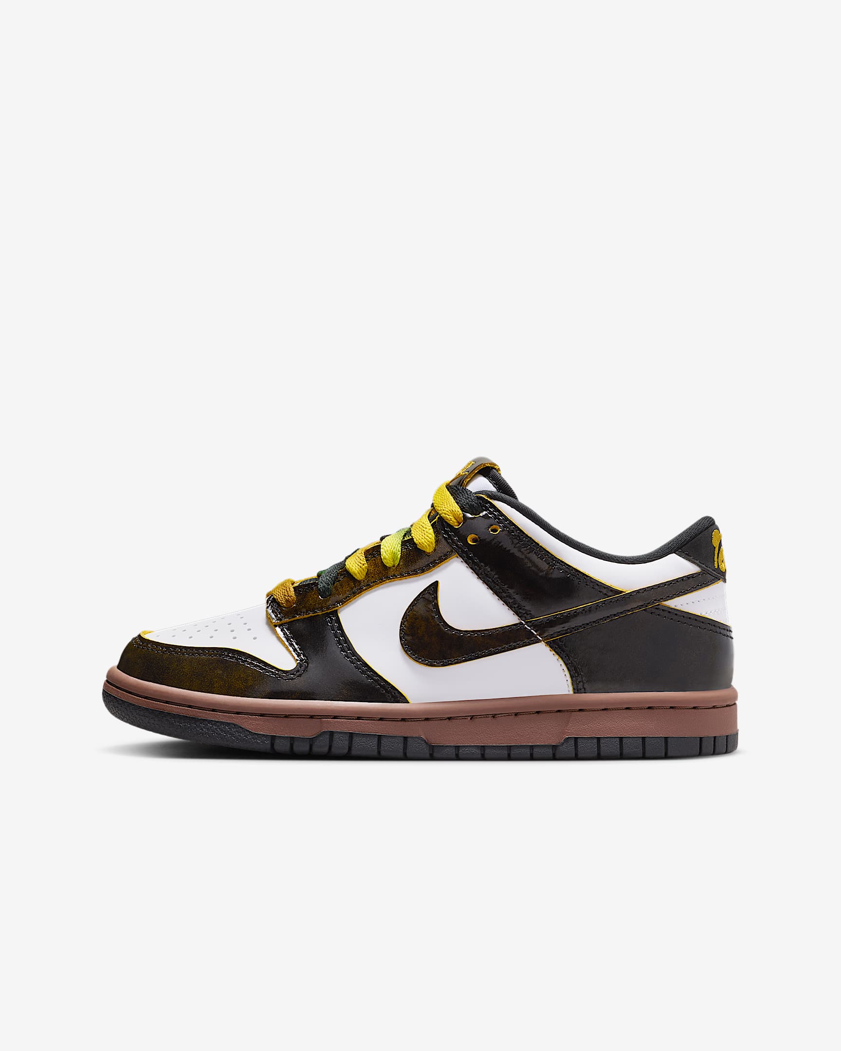 Nike Dunk Low SE 大童运动鞋 - 白色/黑/动物群棕/亮黄