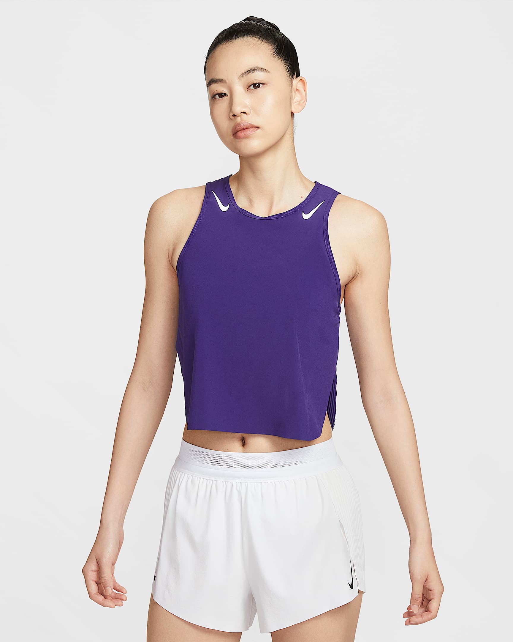 Nike AeroSwift Dri-FIT ADV 女子速干短款跑步背心 - 庭紫/白色