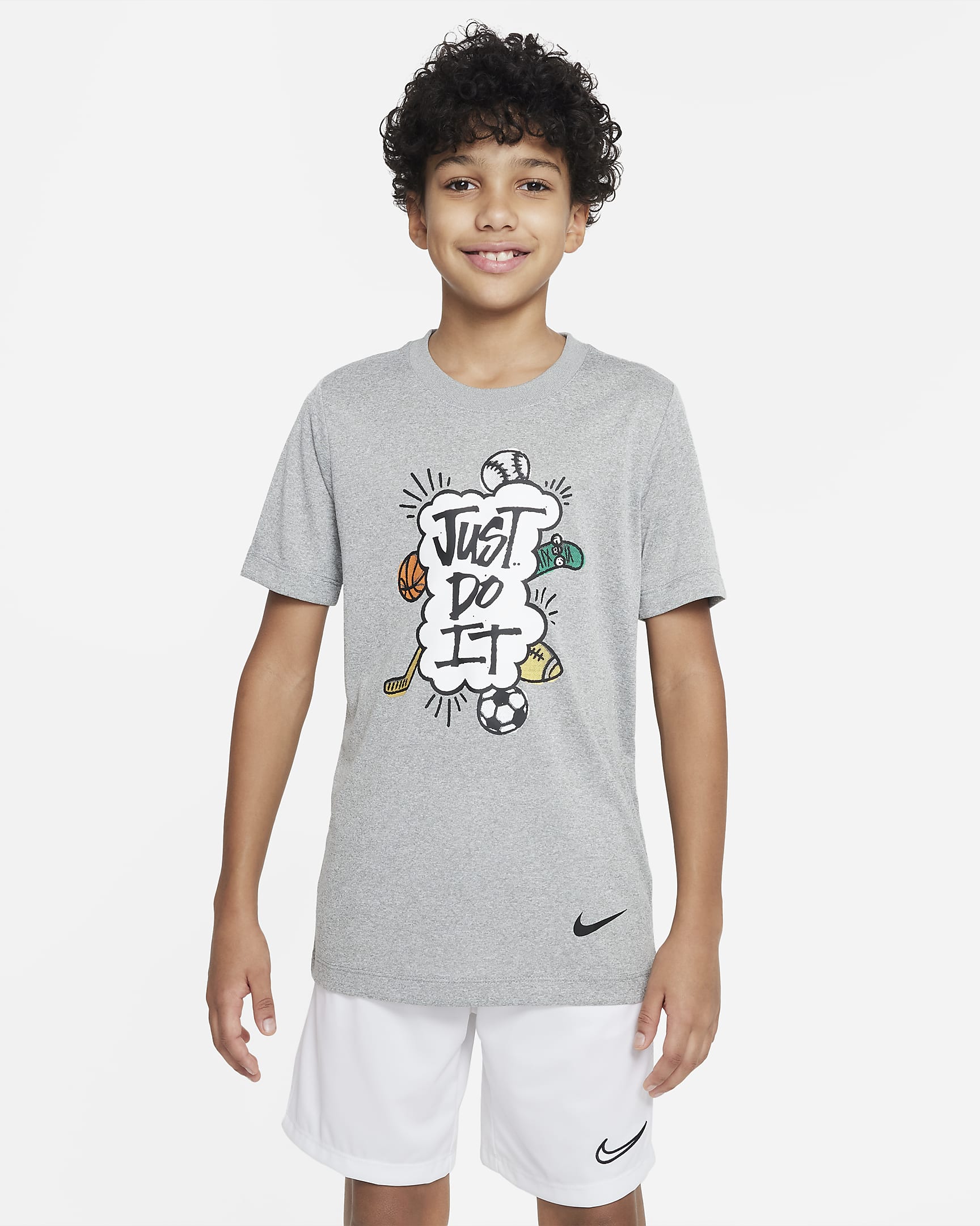 Nike Dri-FIT 大童（男孩）速干T恤 - 滚动灰/银/调色