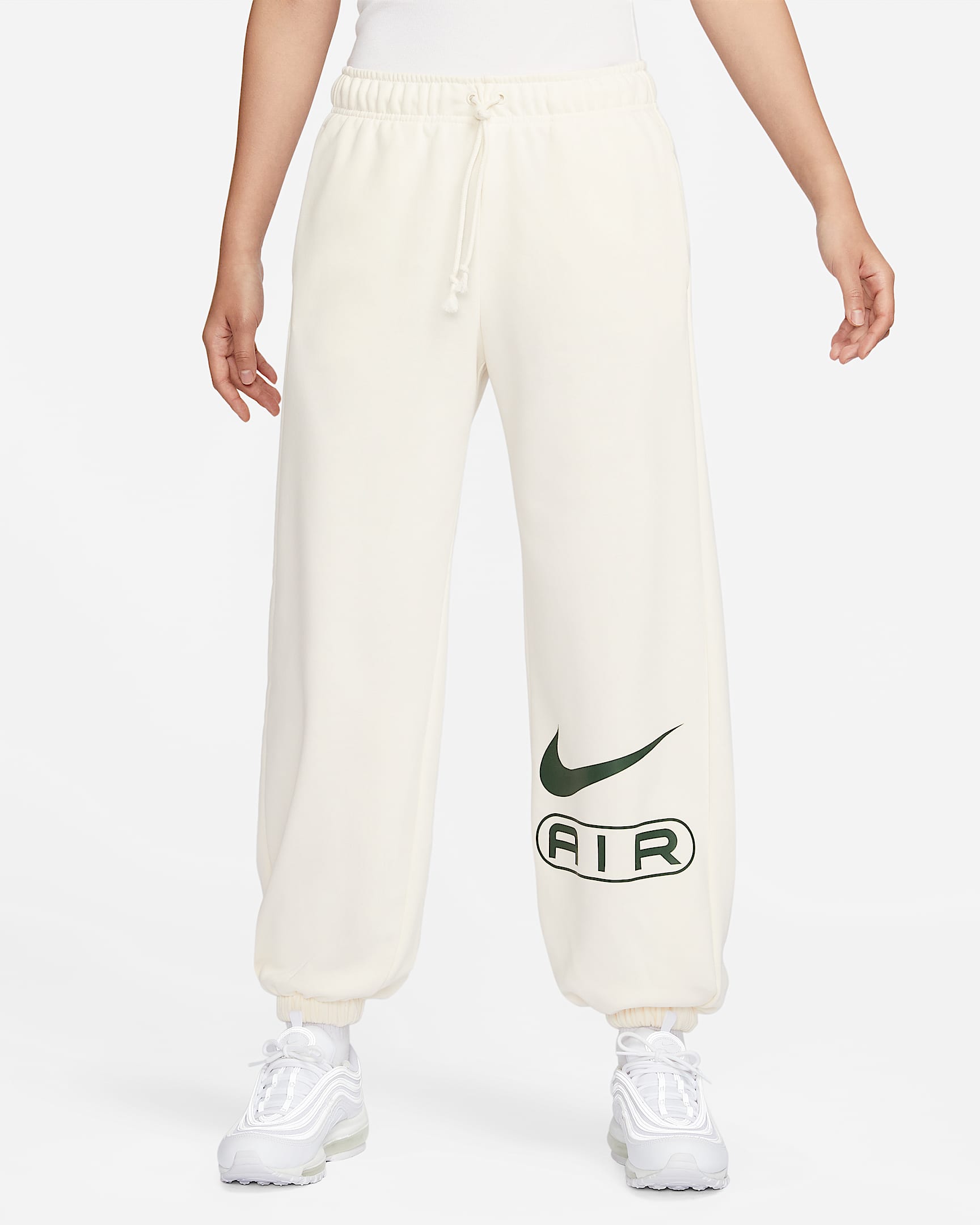 Nike Air 女子中腰针织长裤 - 淡象牙白/冷杉绿