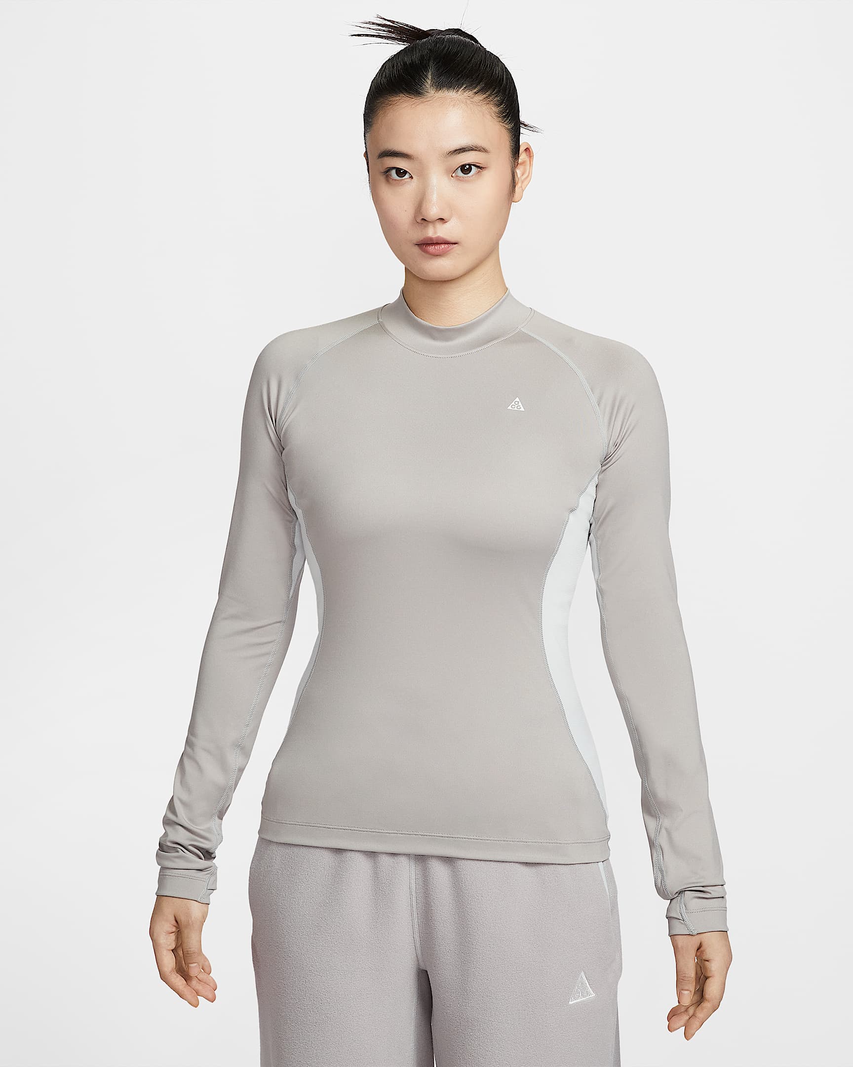 Nike ACG 女子速干长袖修身运动上衣 - 大学灰/尘光子色/雾灰/山峰白