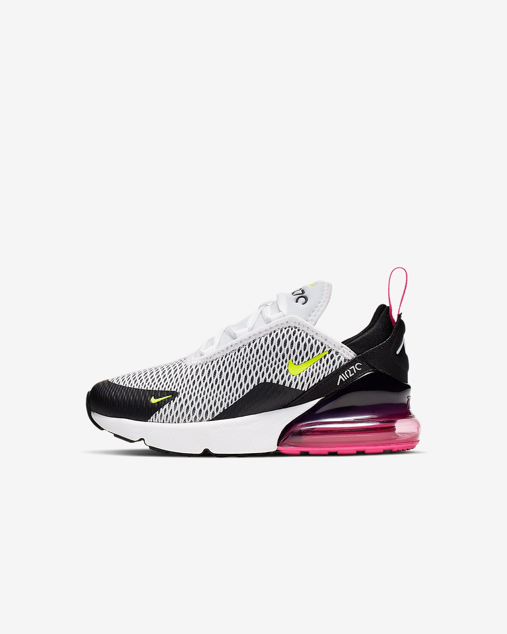 Nike Air Max 270 (PS) 幼童运动童鞋 - 白色/黑/激光紫红/荧光黄