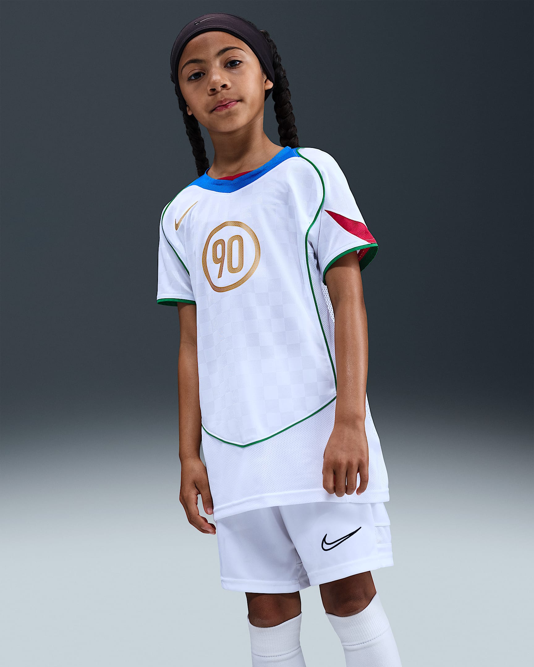 Nike Total 90 Dri-FIT 大童速干足球球衣 - 白色/意大利蓝/古典绿/金属色