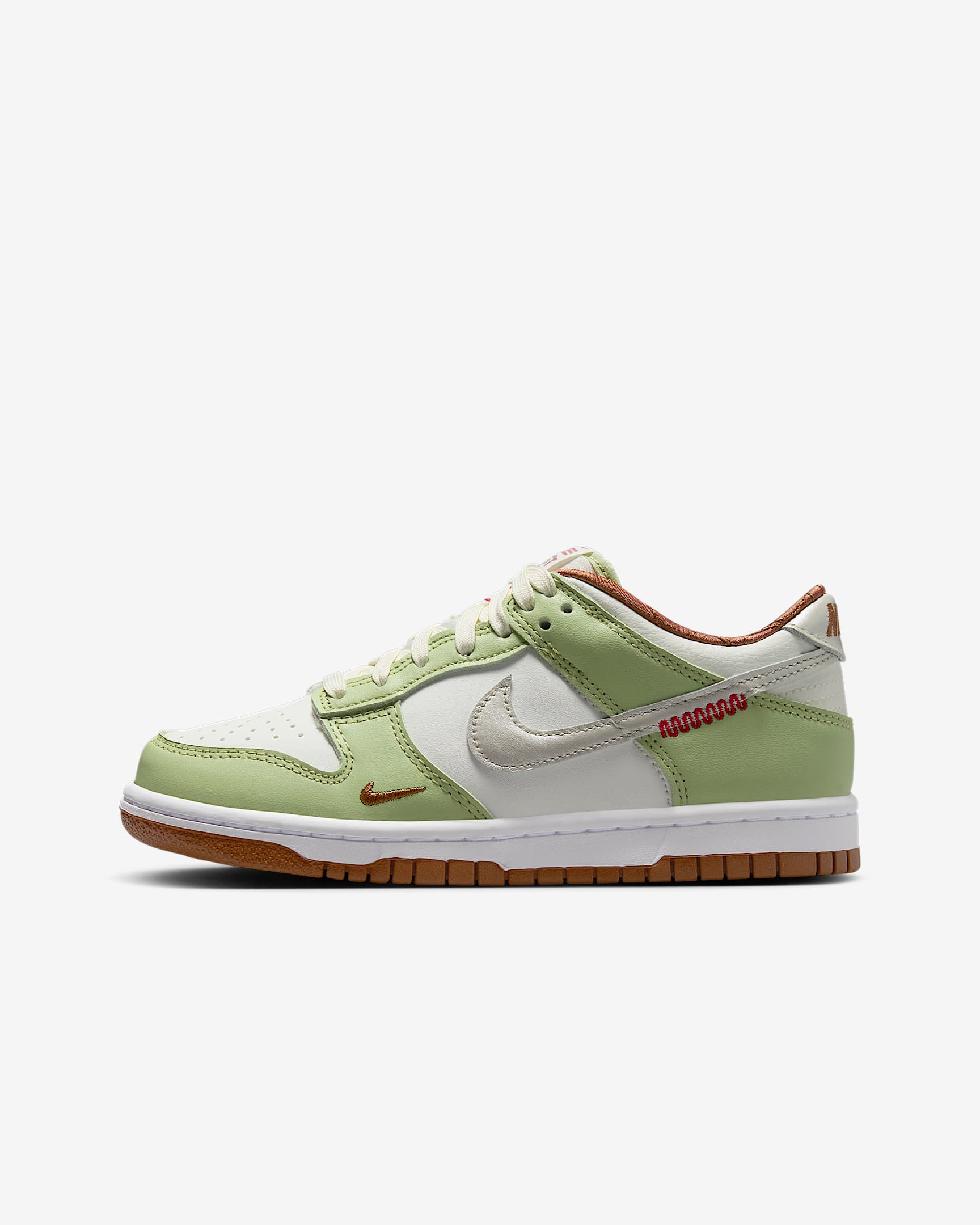 Nike Dunk Low 耐克灵蛇迎新系列大童运动鞋 - 帆白/白色/浅橄榄绿/浅骨色