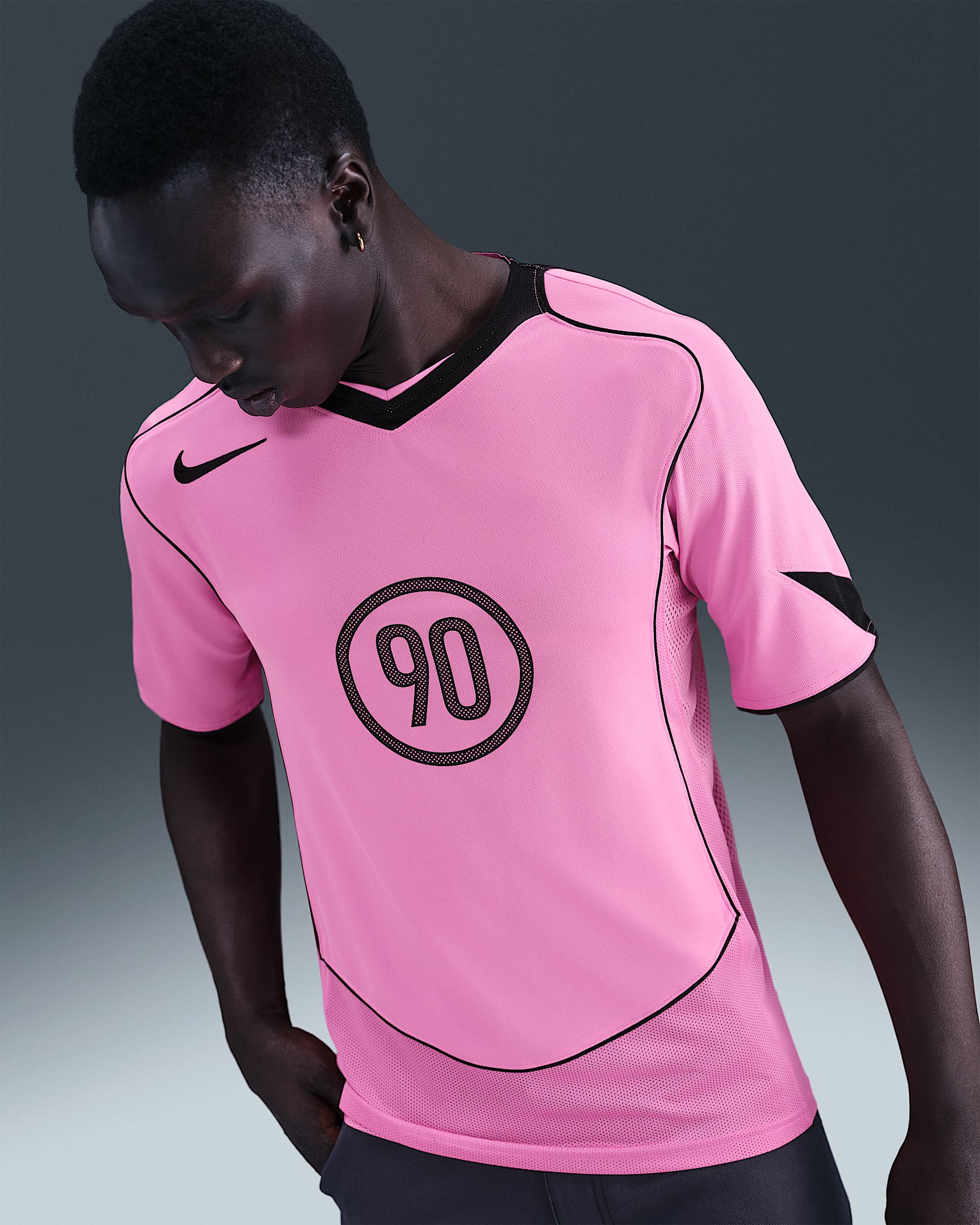Nike Total 90 Dri-FIT 男子速干短袖足球上衣 - 俏皮粉/黑/黑/黑