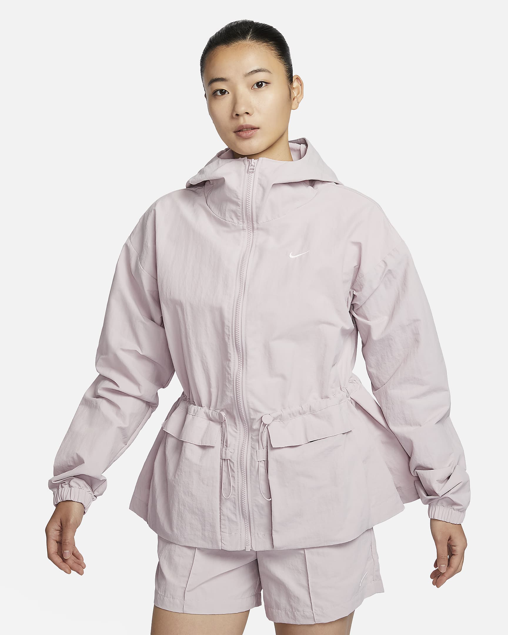 Nike Sportswear Everything Wovens 女子 Oversize 风拒水梭织连帽夹克防晒衣 - 灰紫/帆白