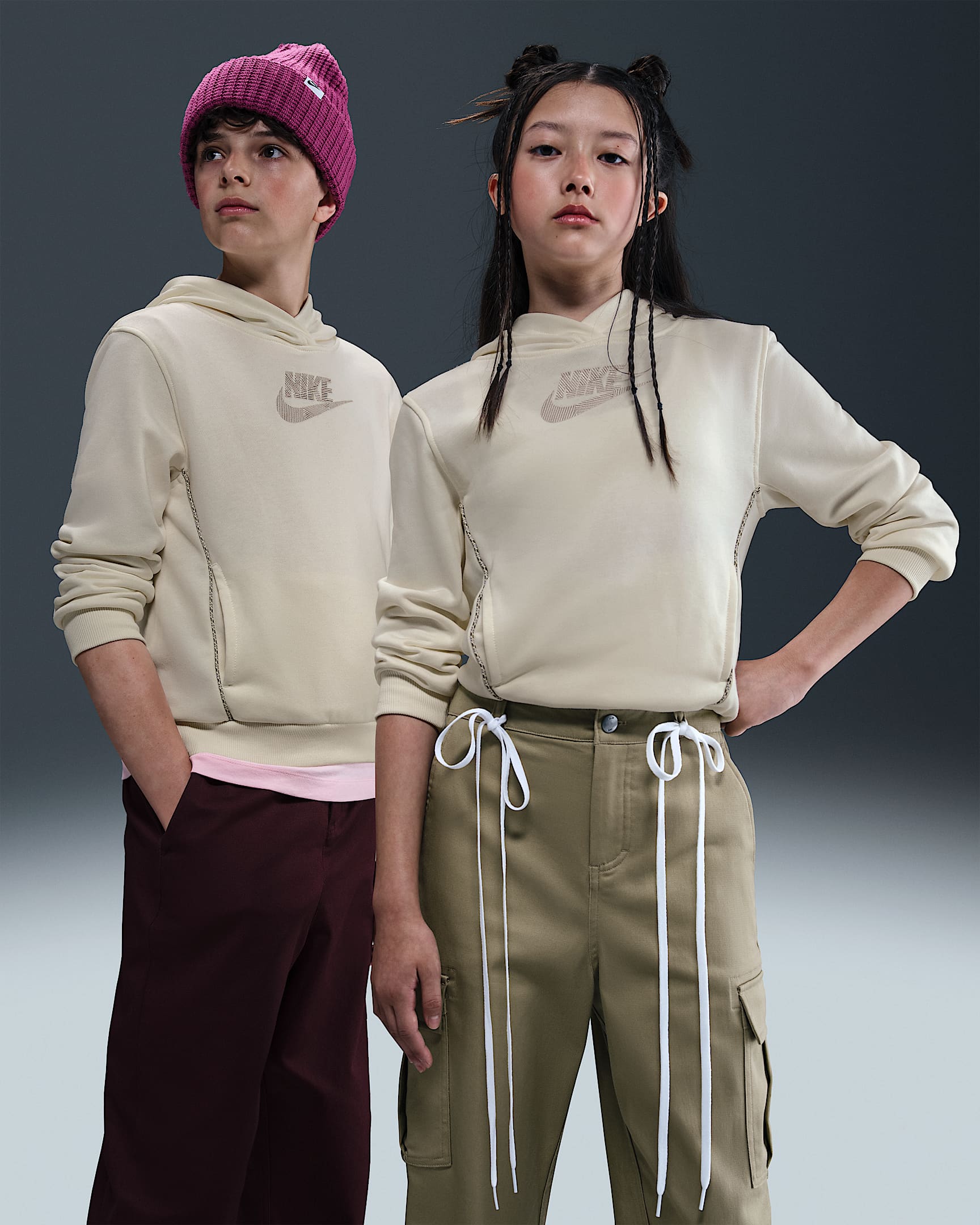 Nike Sportswear Club 大童法式毛圈连帽衫 - 珍珠灰/浅土褐