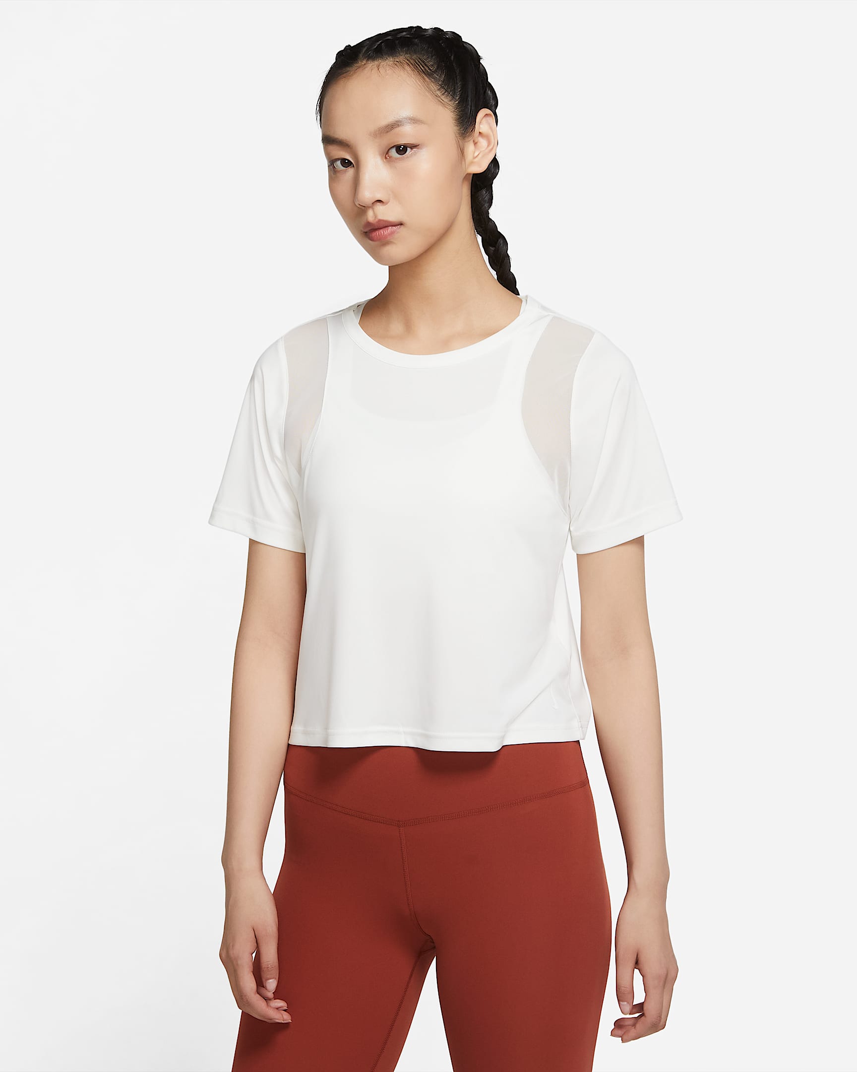 Nike Yoga Dri-FIT Mesh 女子短袖上衣 - 帆白/白色