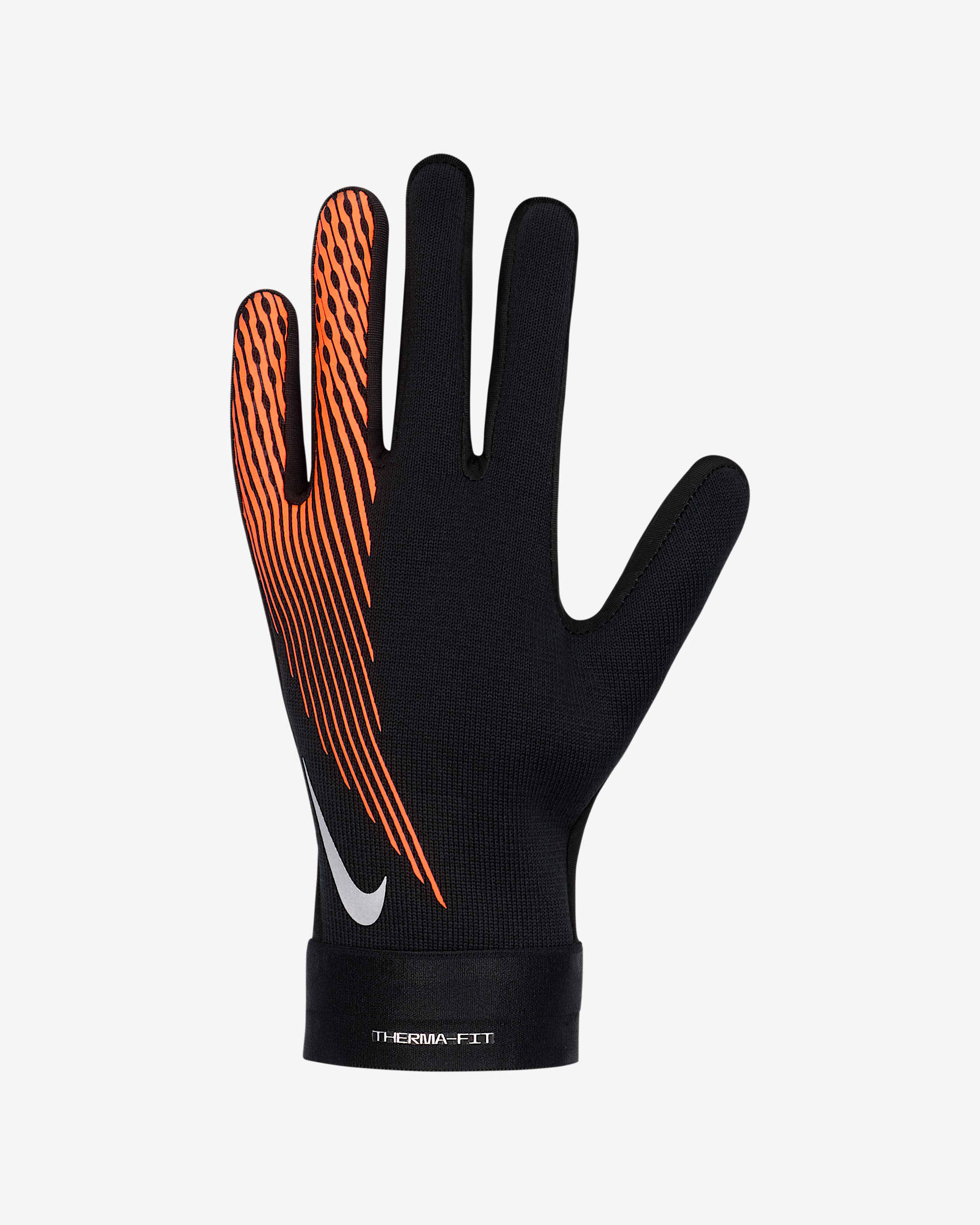 Nike Academy Therma-FIT 大童足球手套(1 副) - 黑/橙红/金属银