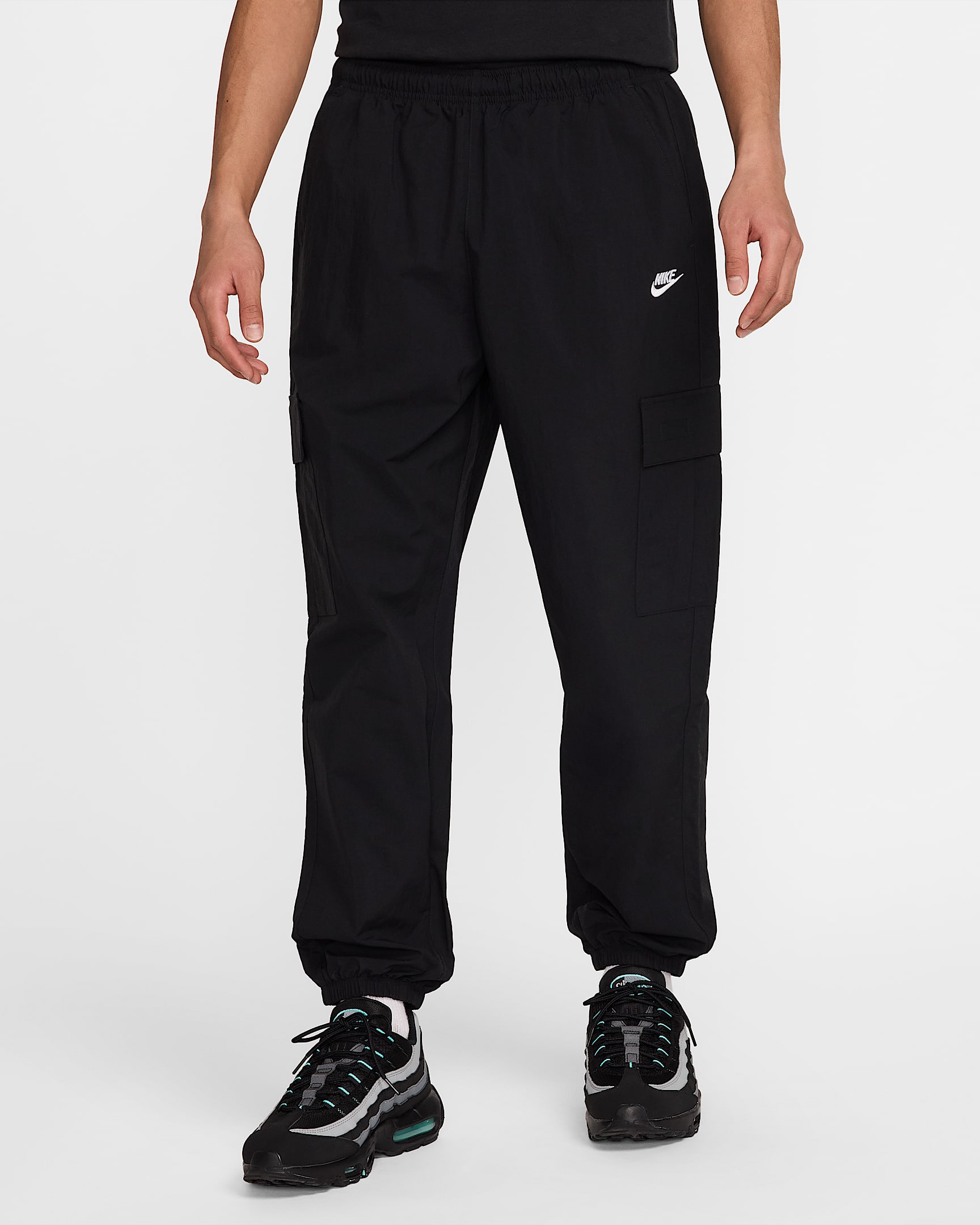 Nike Club 男子梭织工装长裤 - 黑/白色