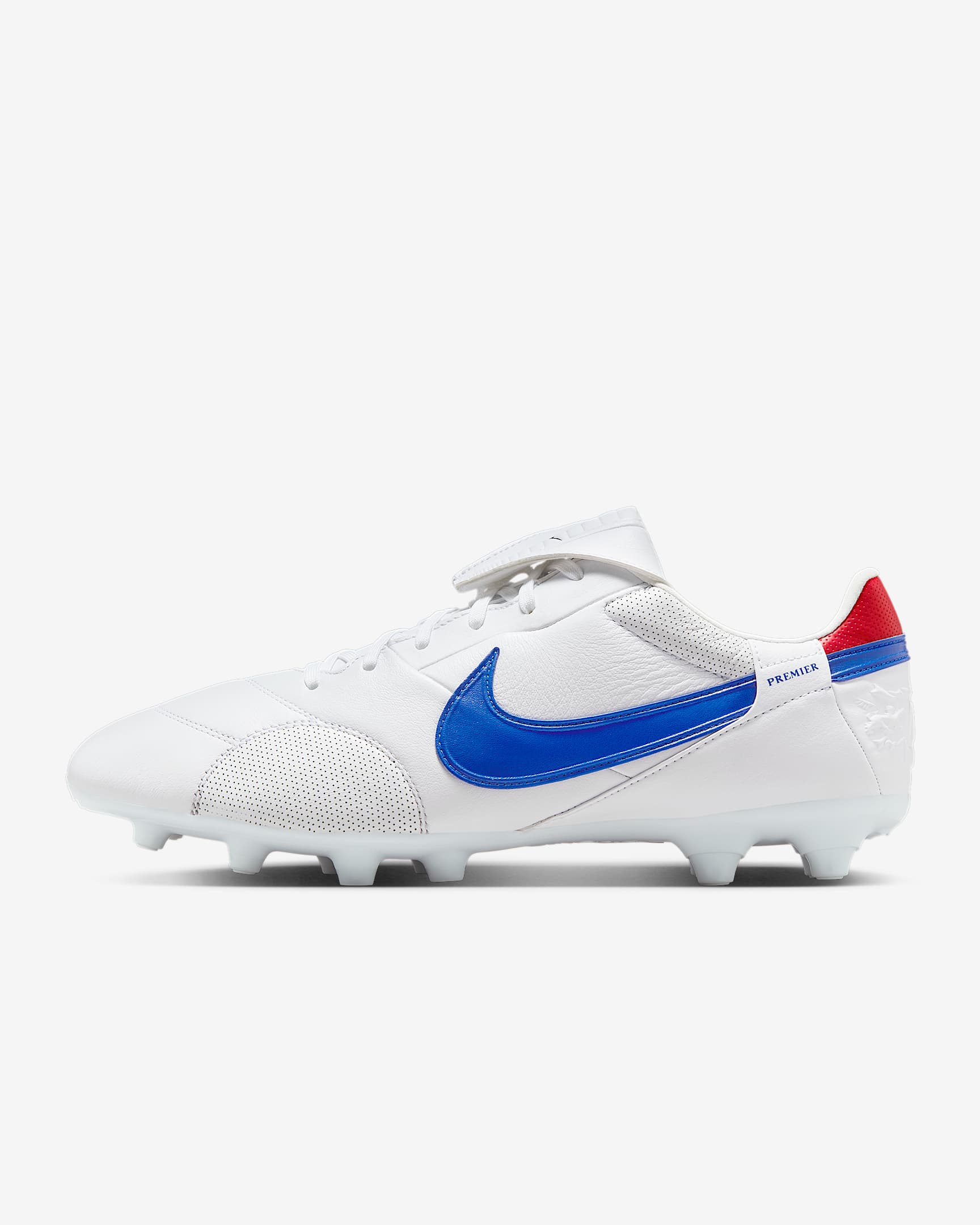 Nike Premier 3 天然硬质草地低帮足球鞋 - 白色/大学红/游戏宝蓝