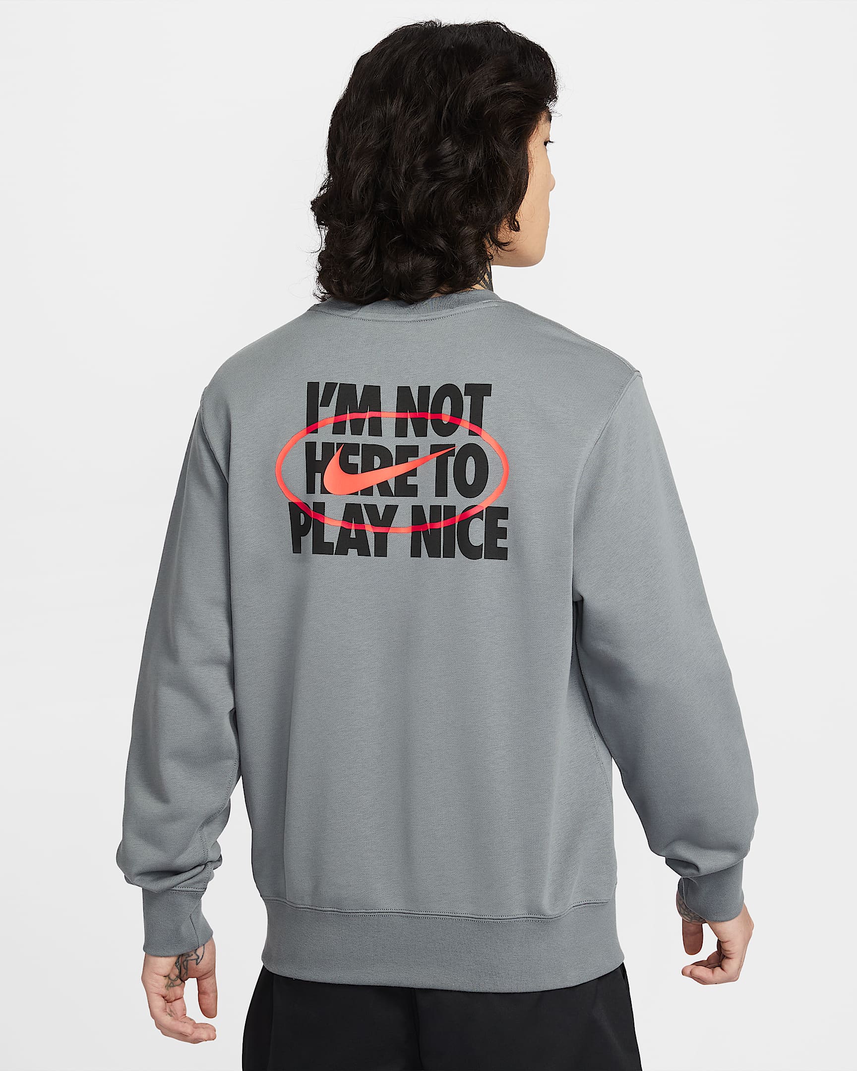 Nike Club 男子法式毛圈图案圆领上衣 - 烟灰