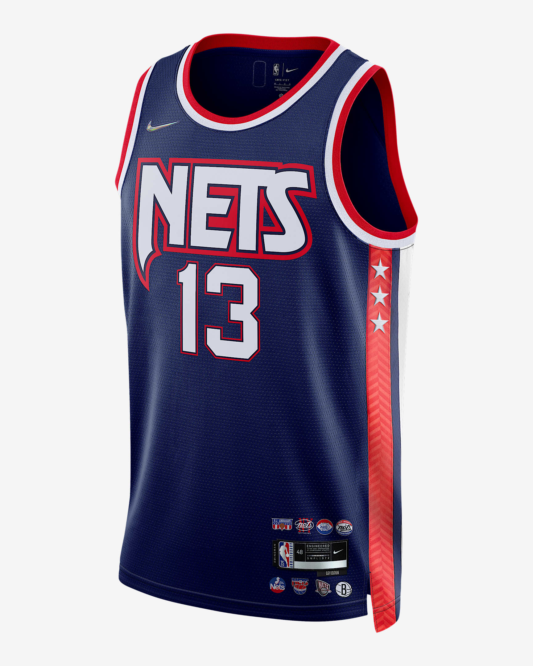 布鲁克林篮网队 City Edition Nike Dri-FIT NBA Swingman Jersey 男子球衣 - 空间蓝/白色/大学红