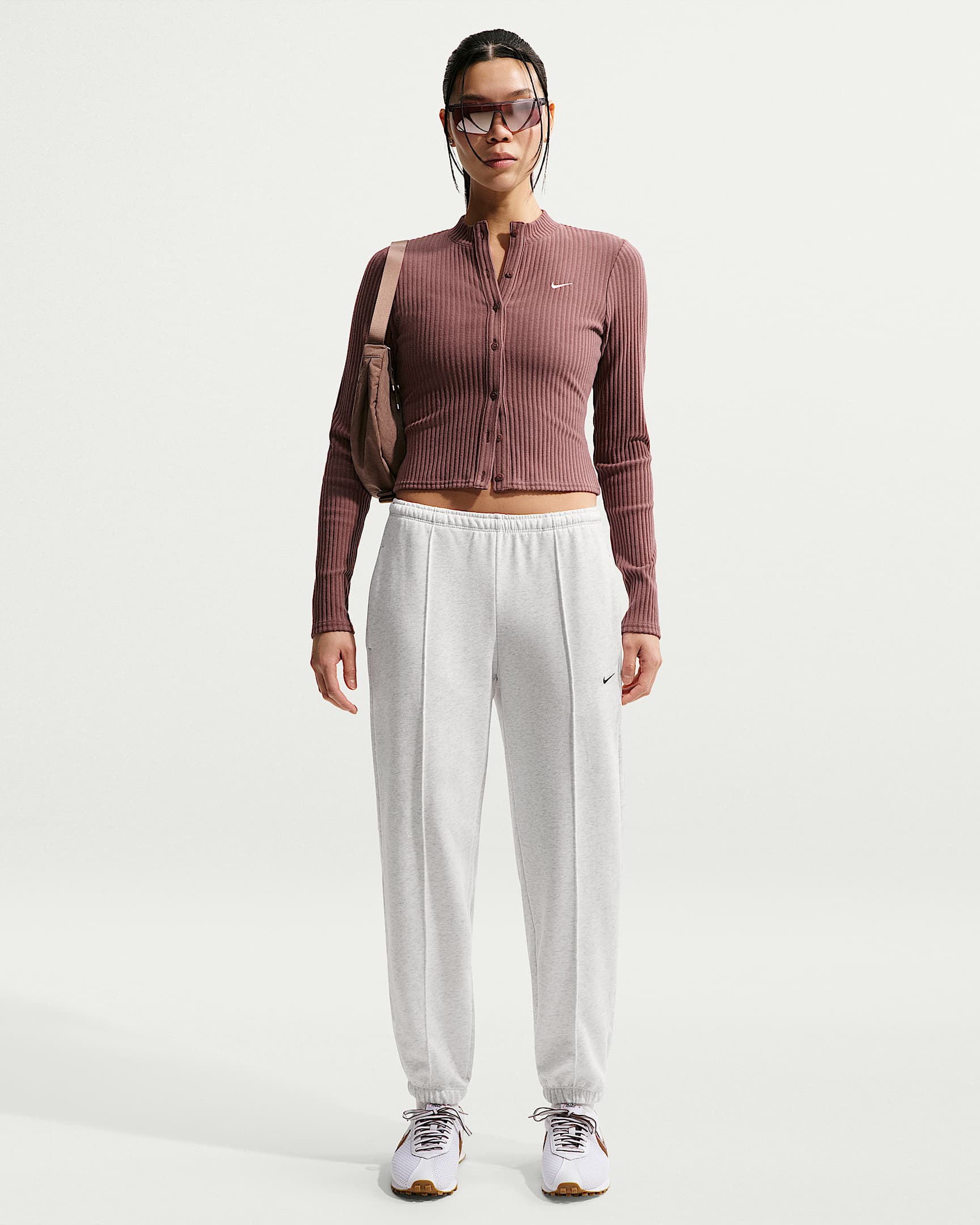 Nike Sportswear Chill Terry 女子中腰法式毛圈长裤 - 调色桦树色/白色/黑