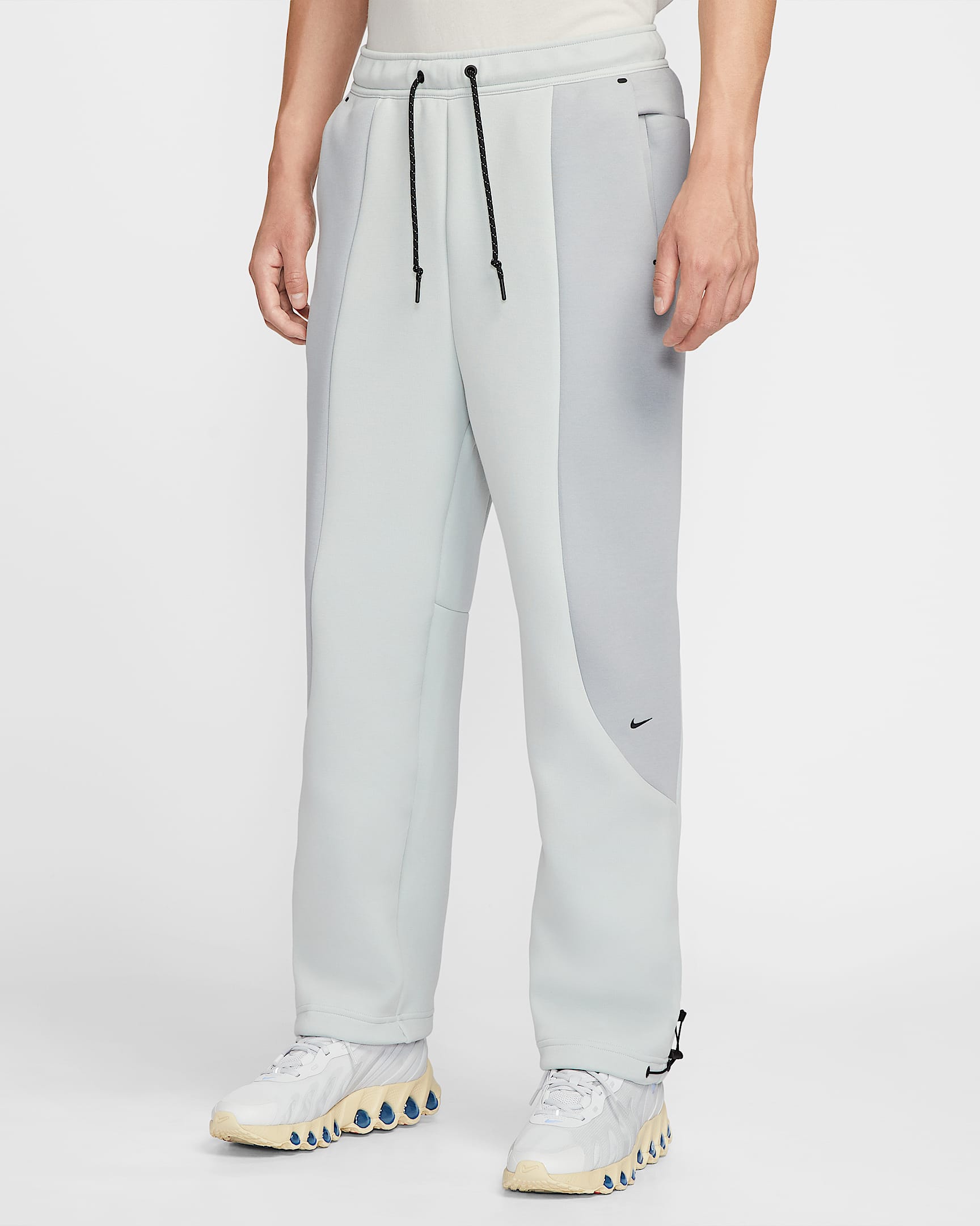 Nike Tech 男子撞色直筒针织长裤 - 浅银/浅烟灰/黑