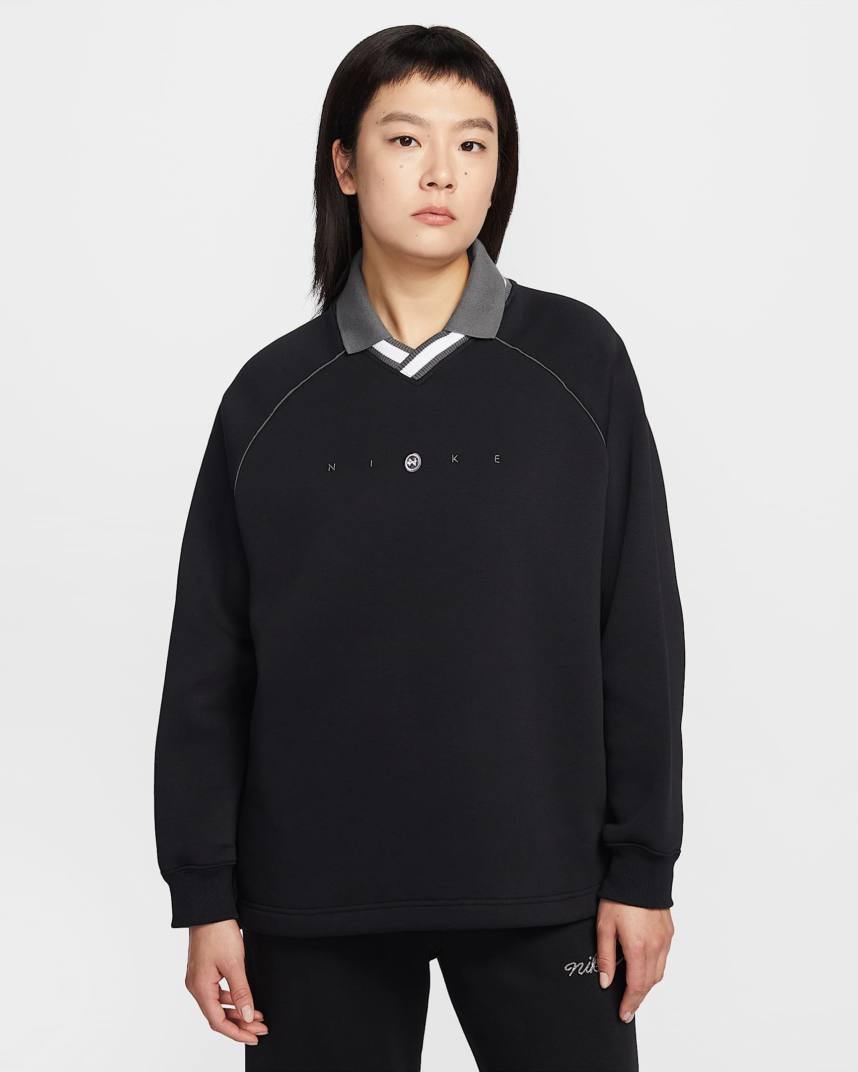 Nike Sportswear Phoenix Fleece 女子 Oversize 风图案加绒翻领上衣 - 黑/铁灰