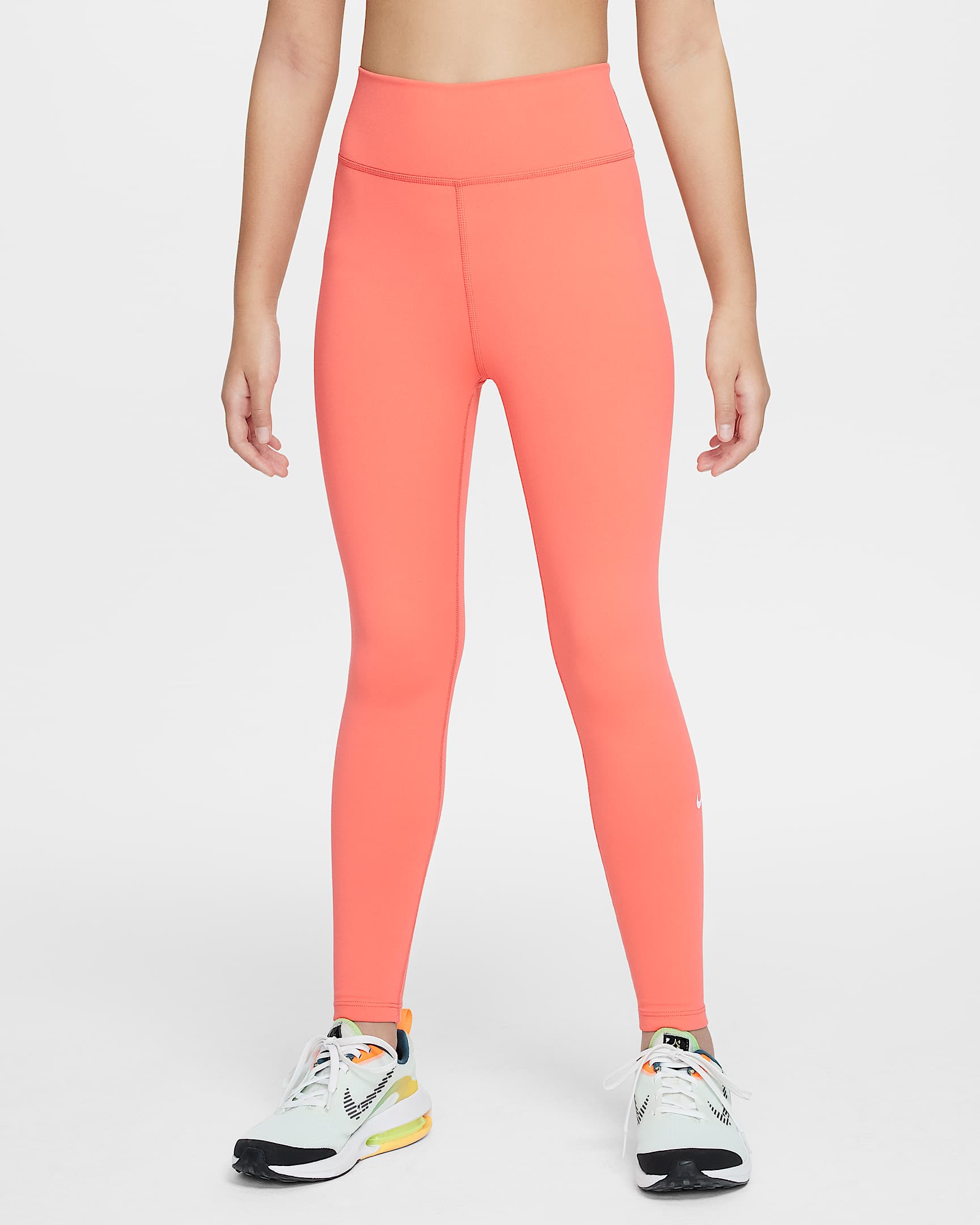 Nike One Dri-FIT 大童(女孩)速干高腰紧身裤 - 神秘焰火色/白色