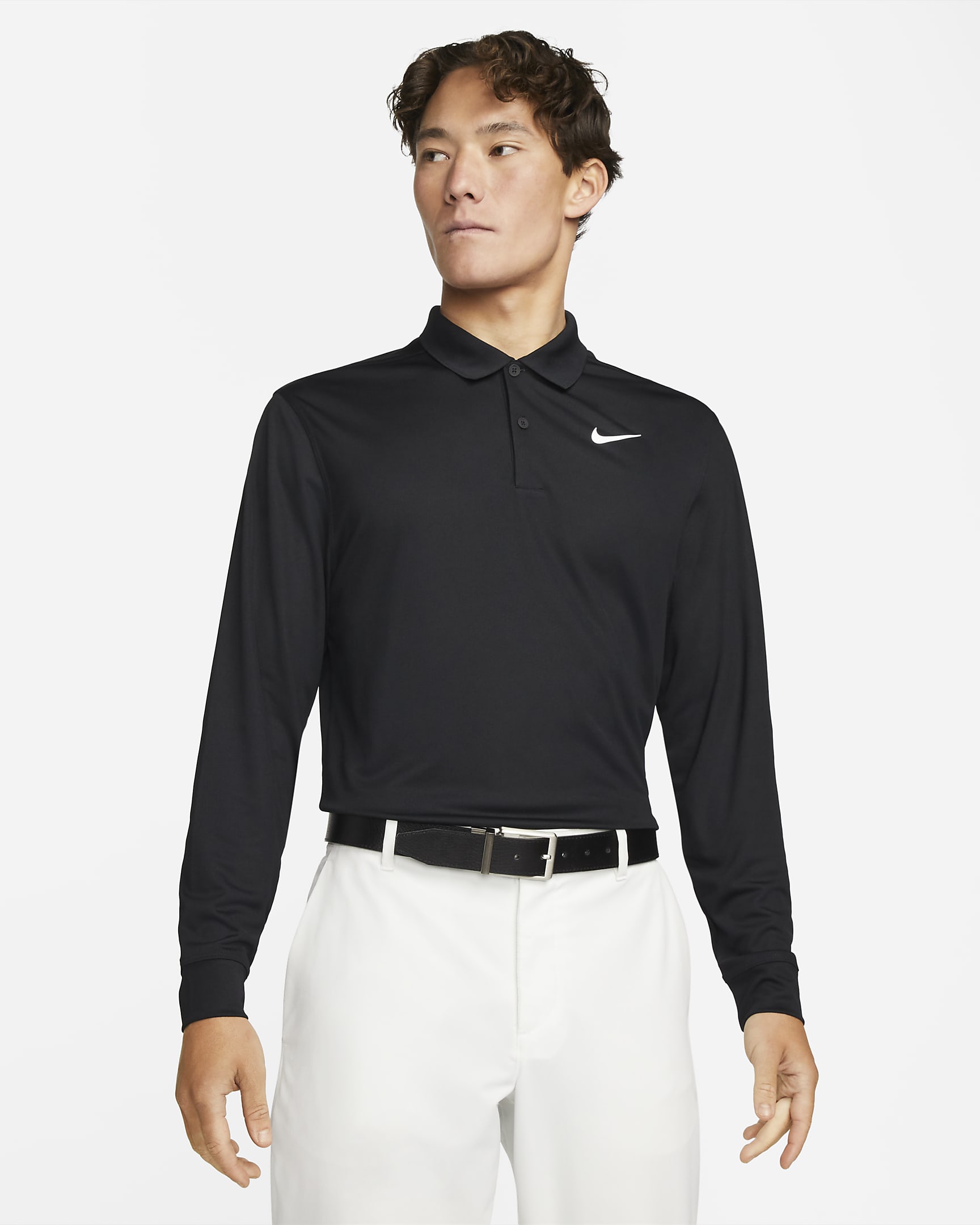 Nike Dri-FIT Victory 男子速干长袖高尔夫翻领T恤 - 黑/白色