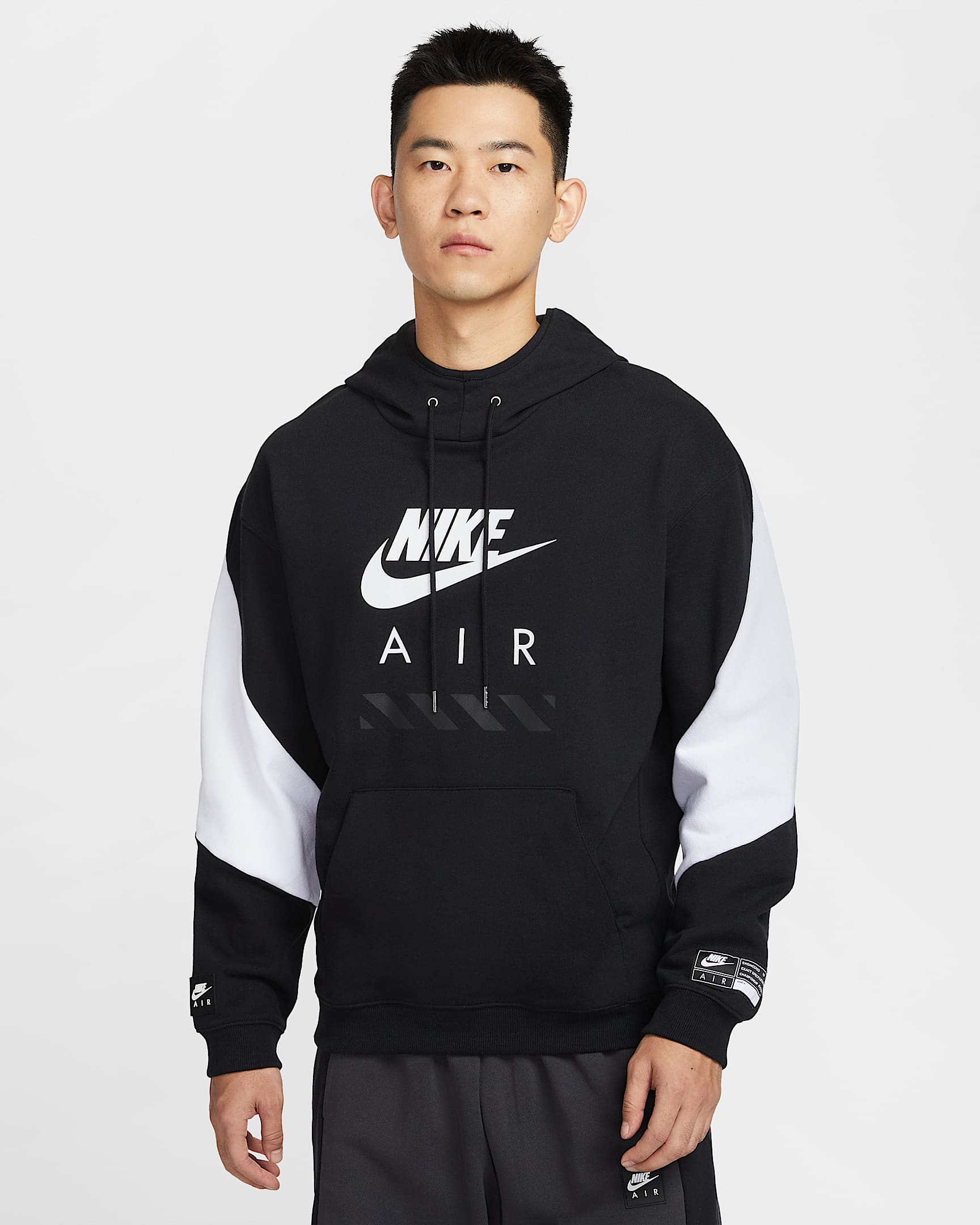 Nike Air 男子薄绒套头连帽衫 - 黑/白色/白色