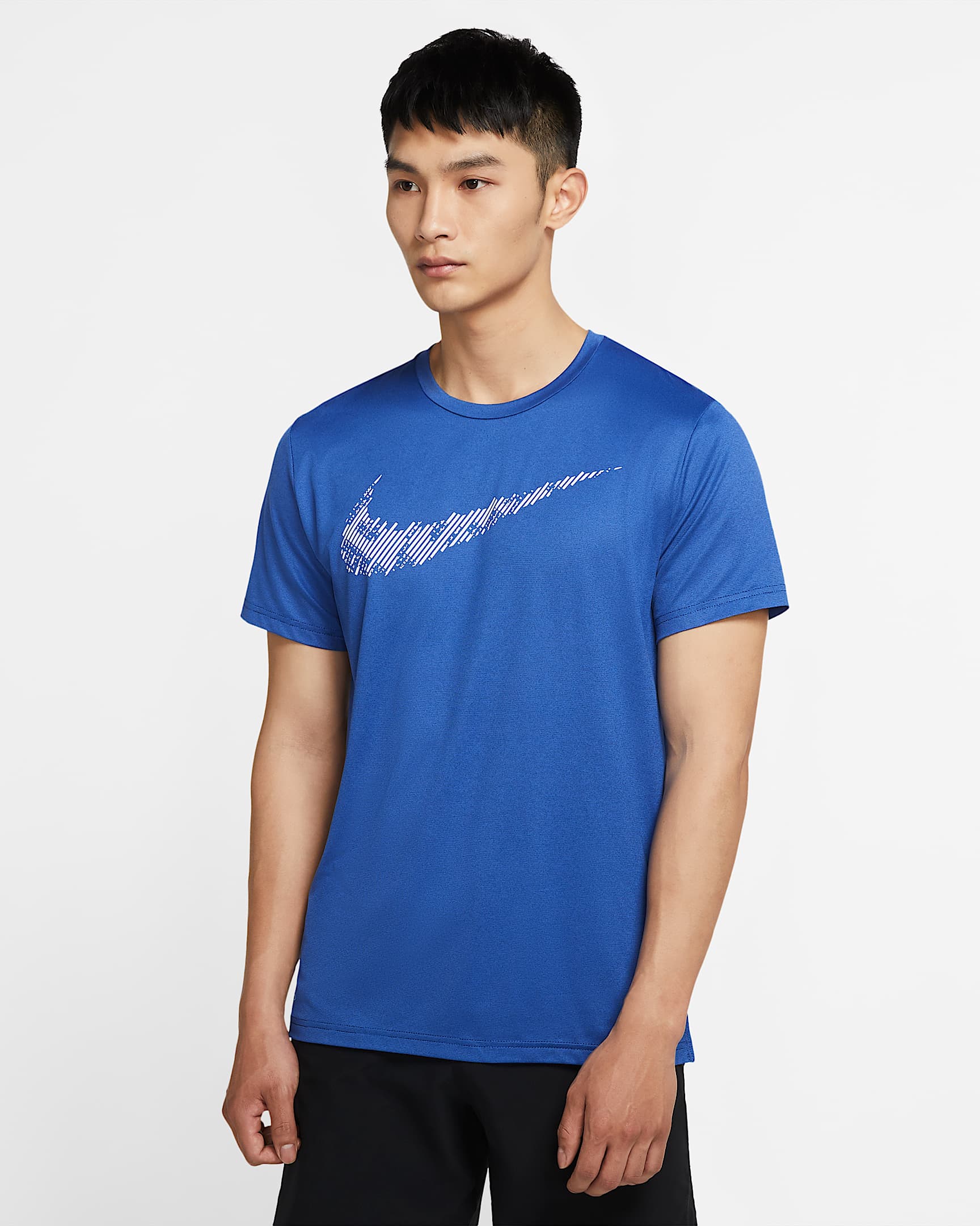 Nike Dri-FIT 男子印花短袖训练上衣 - 黑曜石色/游戏宝蓝/调色/白色