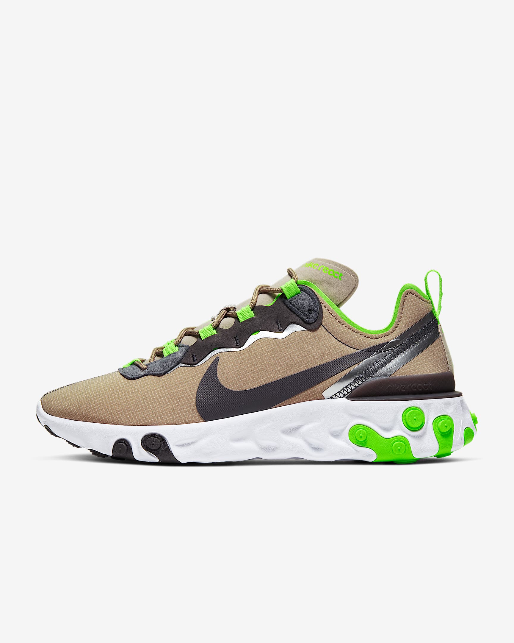 Nike React Element 55 男子运动鞋 - 温和冷月光/白色/金属银/闪电灰