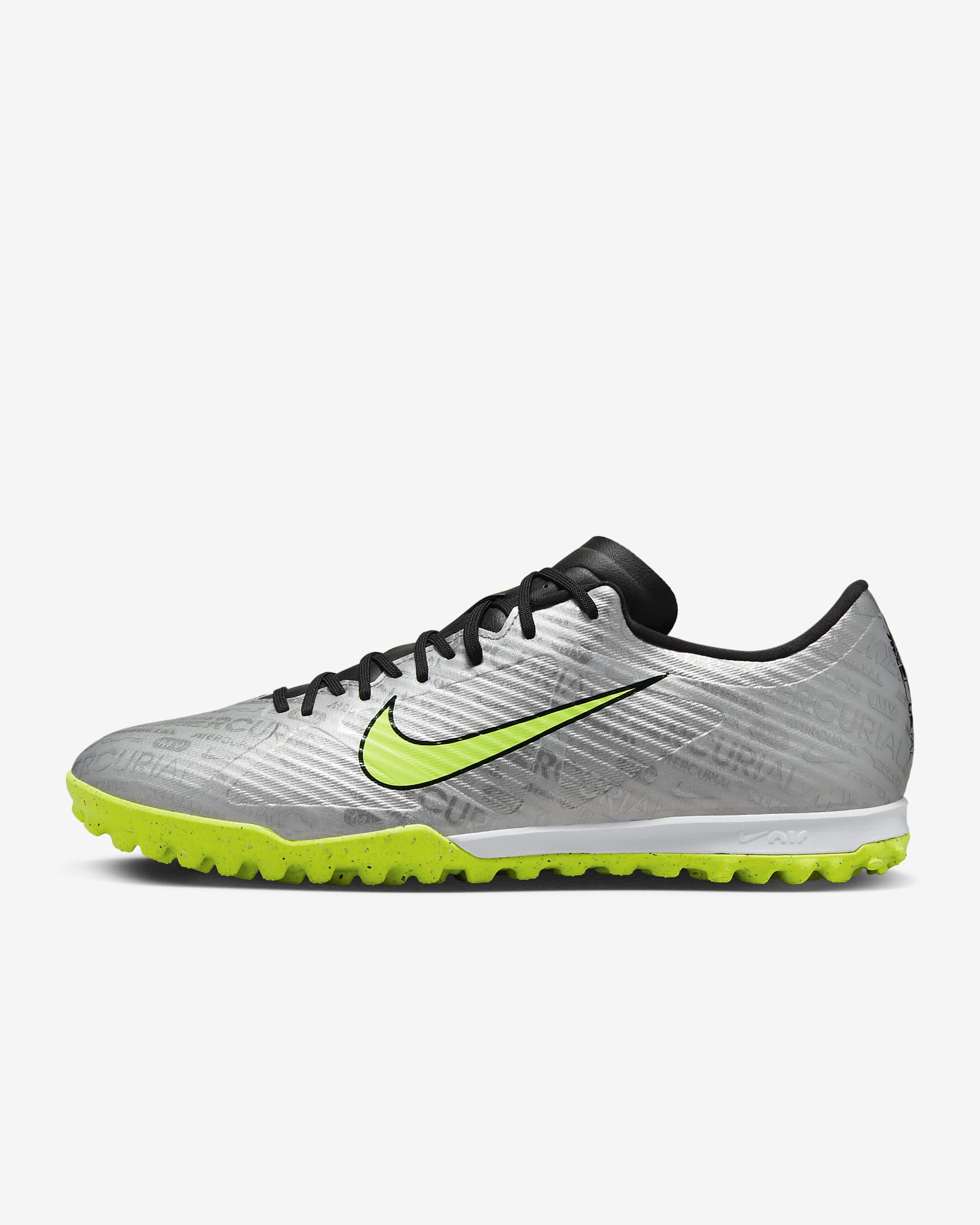 Nike Zoom Vapor 15 Academy XXV TF 男子人造场地足球鞋 - 金属银/黑/荧光黄/荧光黄