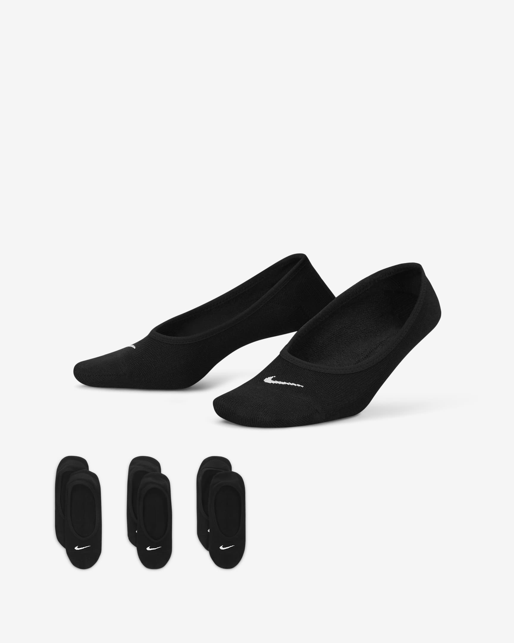 Nike Everyday Lightweight 女子速干训练浅口袜（3 双） - 黑/白色