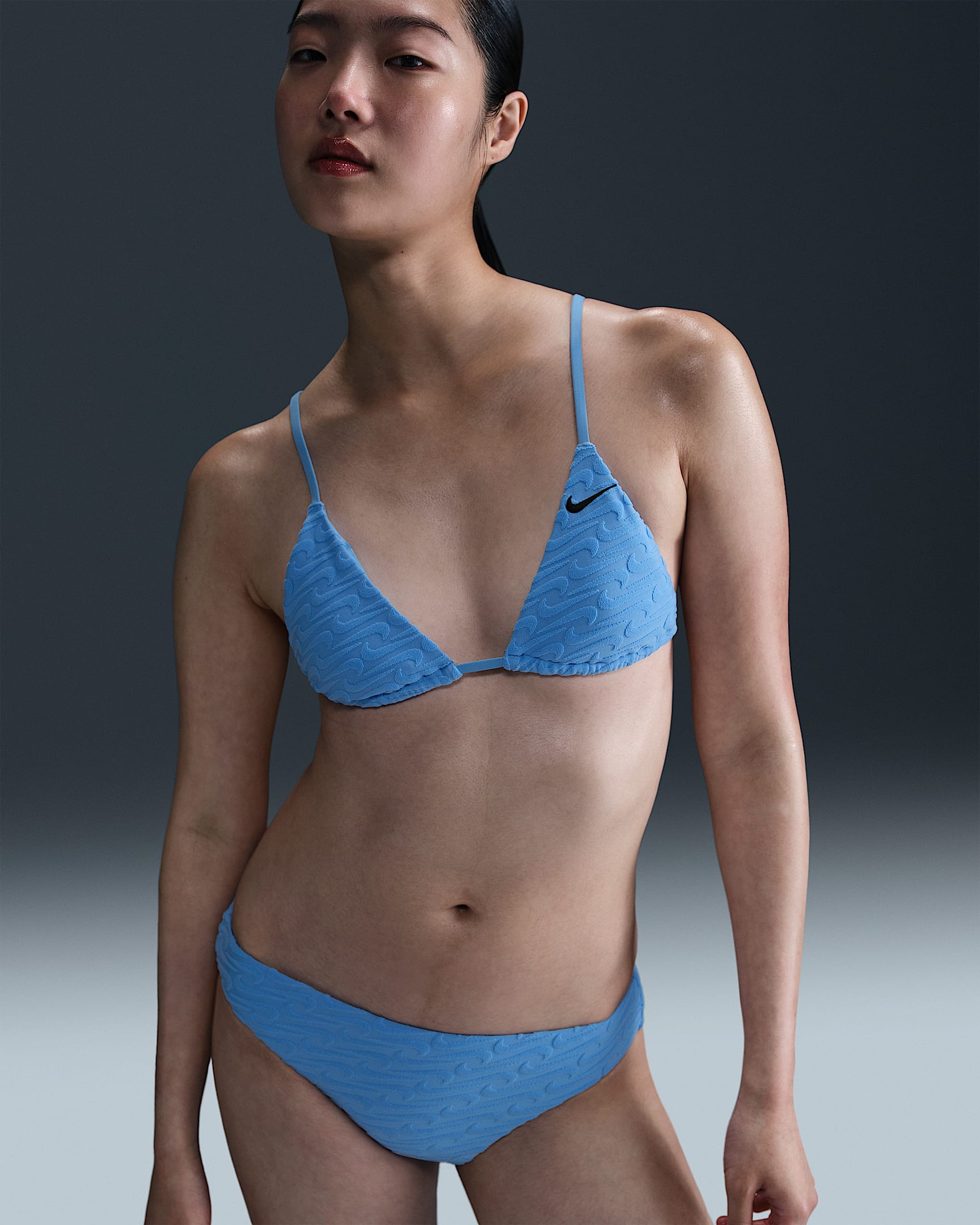 Nike Swim Swoosh Link 女子三角式比基尼上衣 - 大学蓝/黑