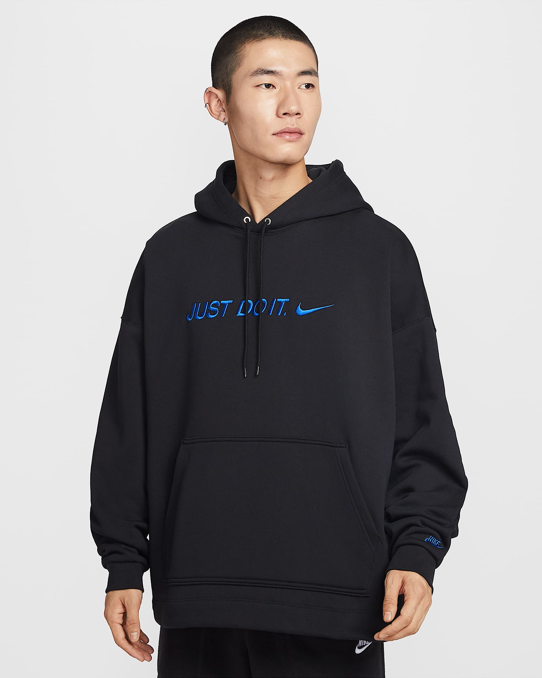 Nike Sportswear Club 男子 Oversize 风加绒连帽衫 - 黑/黑/游戏宝蓝