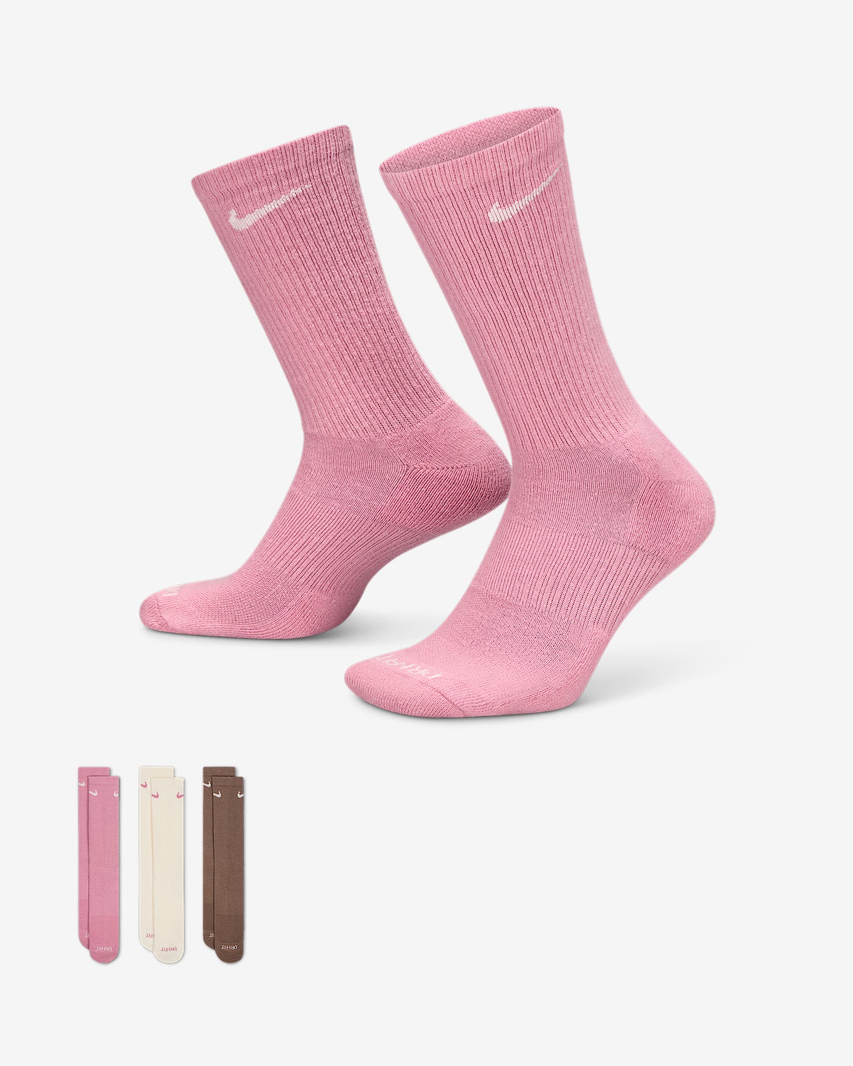 Nike Everyday Plus 耐高系列舒适速干中筒训练袜(3 双) - 多色