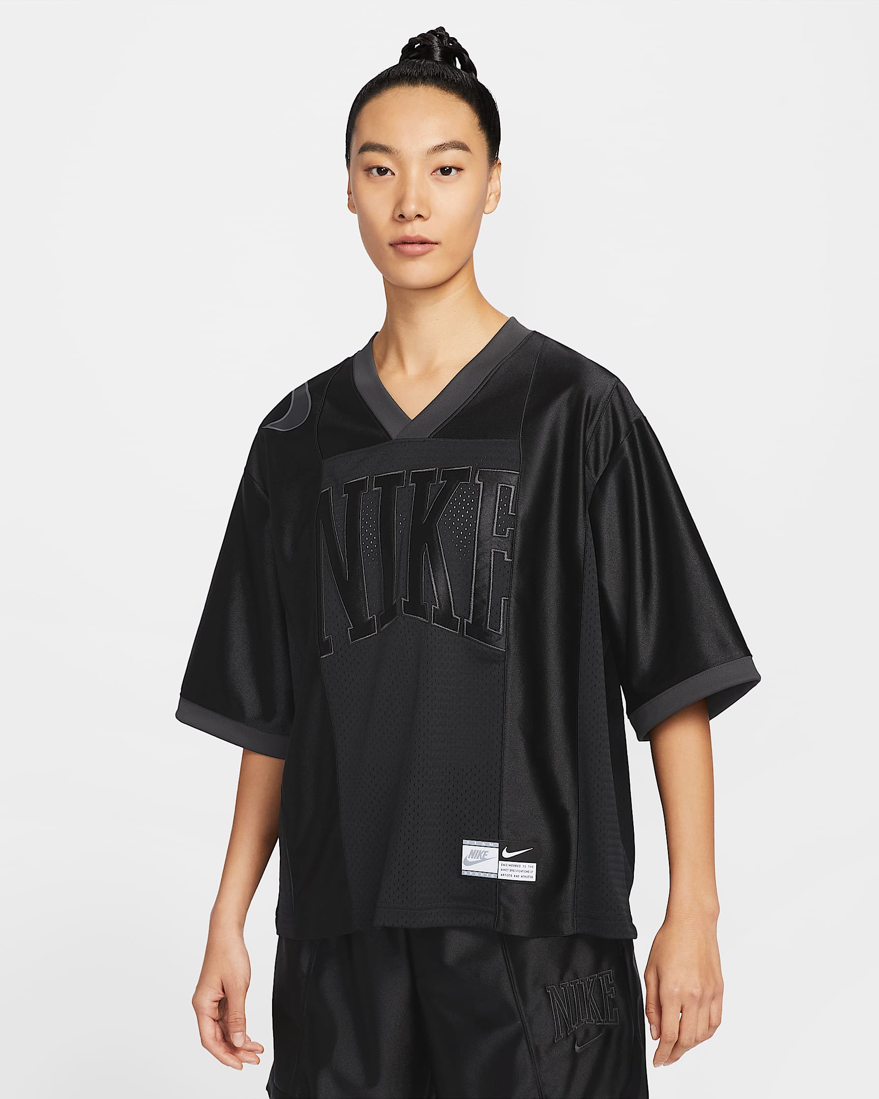 Nike Sportswear Street 女子 Oversize 风短袖图案球衣 - 黑/煤黑