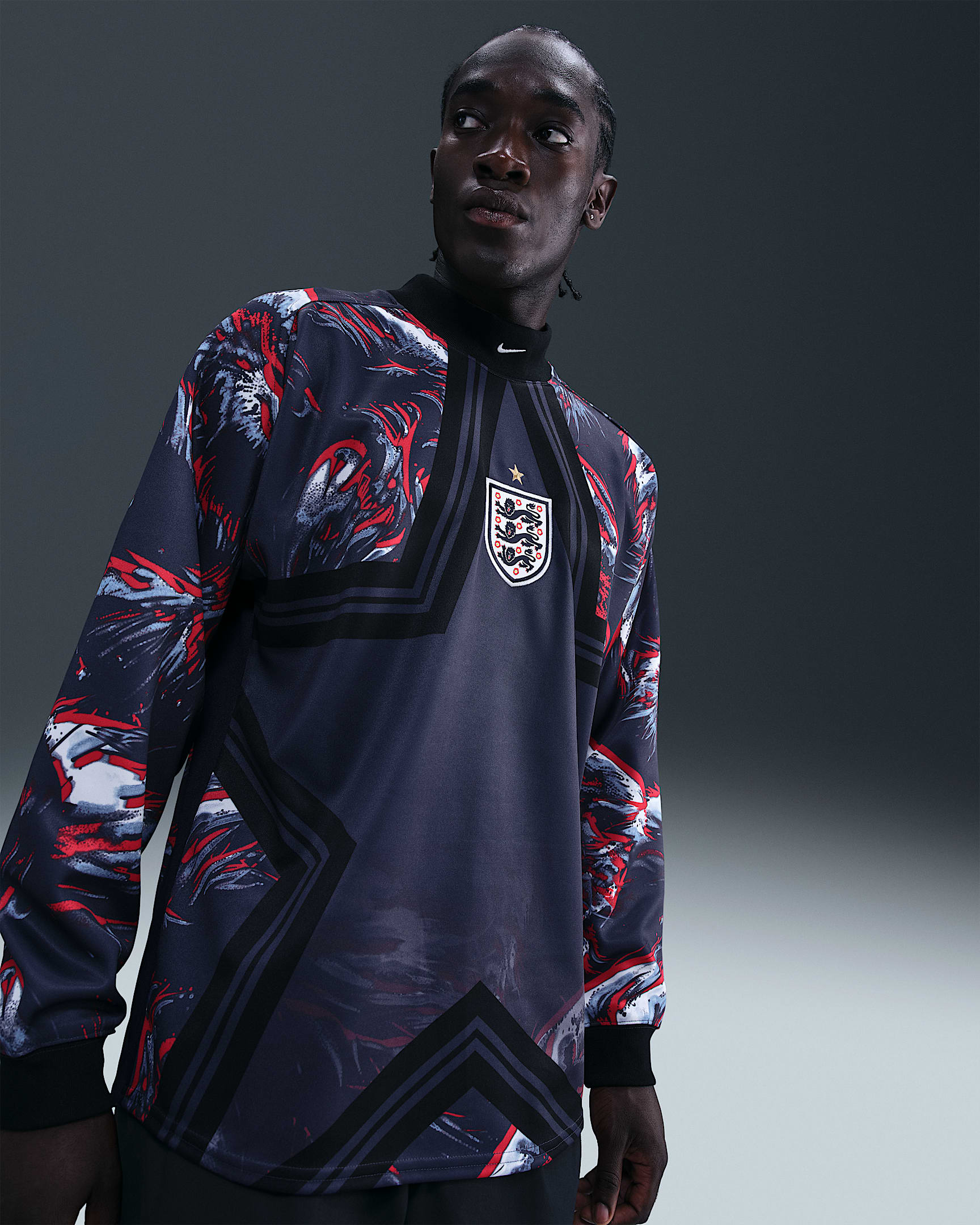 英格兰队守门员 Nike 男子足球长袖T恤 - 黑/黑曜石色/白色