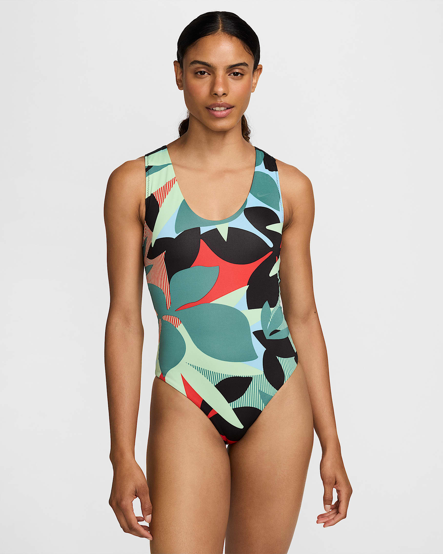 Nike Swim 女子镂空露背连体泳衣 - 蒸气绿/水宝蓝/海岸绿/海岸绿