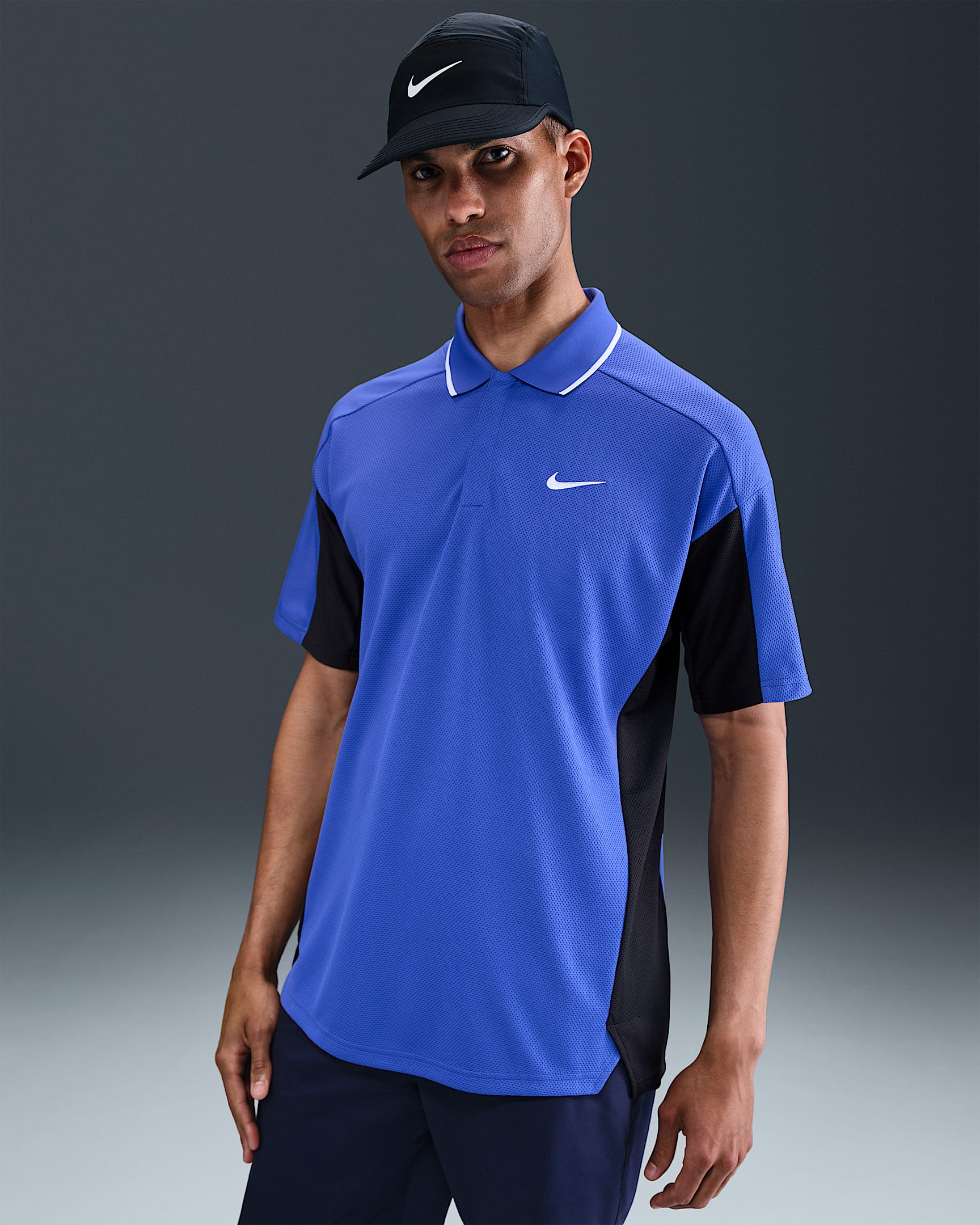 Nike Golf Club Dri-FIT 男子透气速干高尔夫翻领T恤 - 宇宙蓝/黑/黑/白色