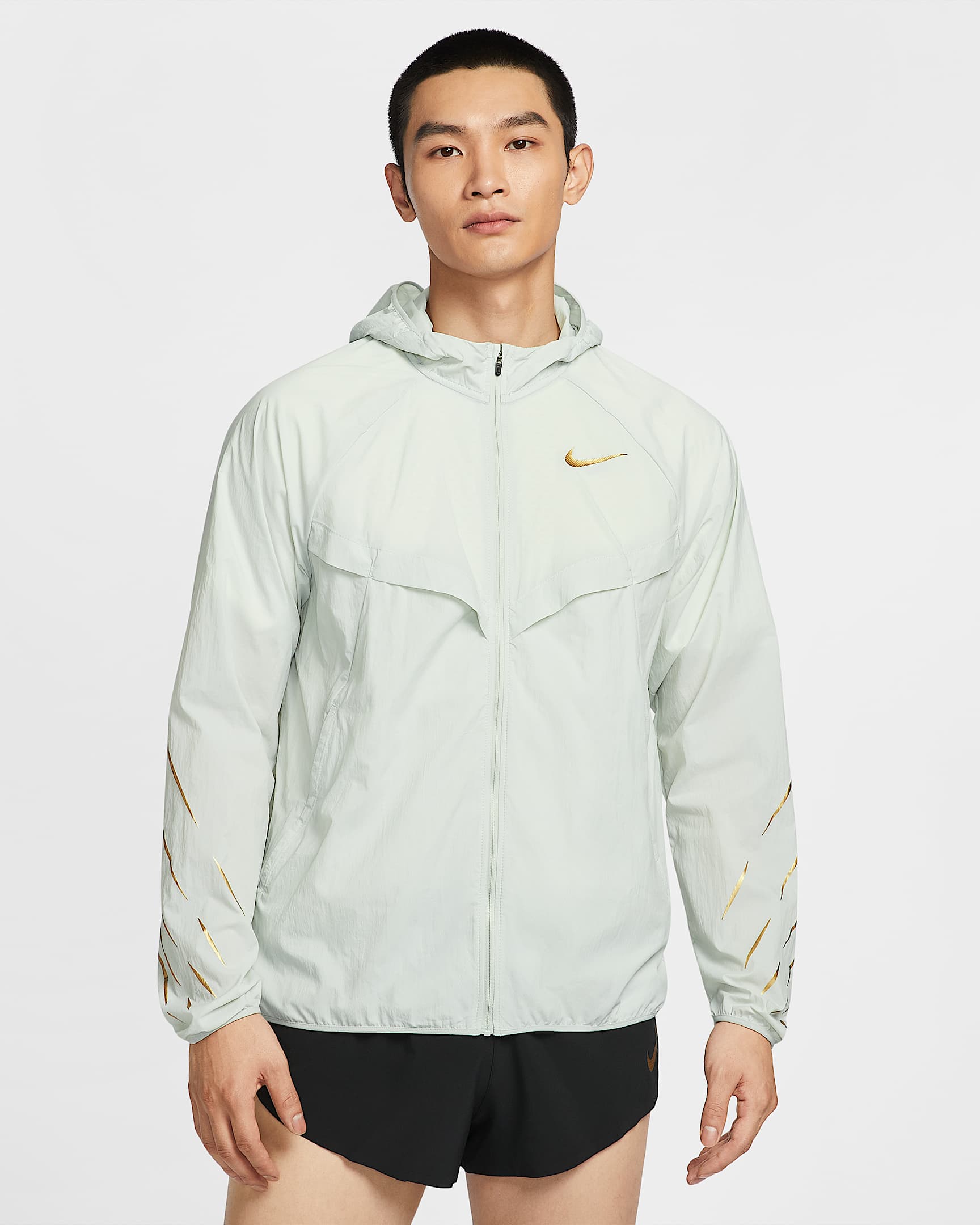 Nike x Jakob 男子拒水跑步夹克防晒衣皮肤衣 - 浅银/浅银/金属色