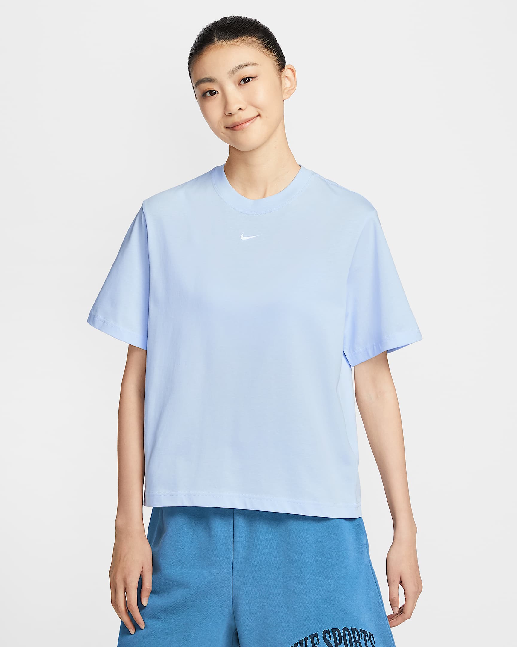 Nike Sportswear Essential 女子宽松百搭小勾T恤 - 紫蓝