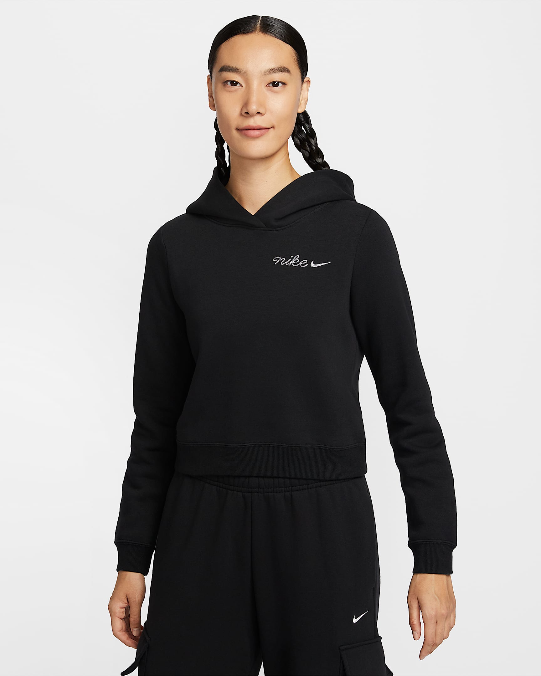 Nike Sportswear Phoenix Fleece 女子加绒短款连帽衫 - 黑