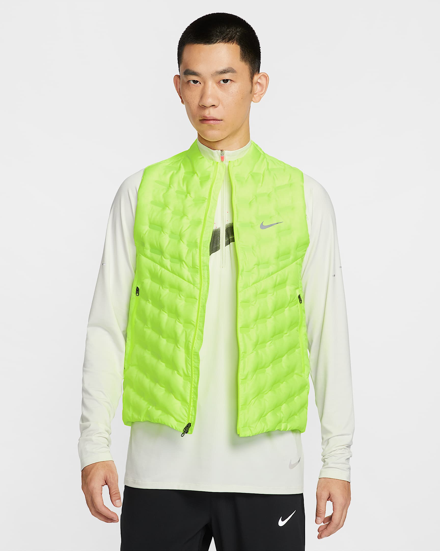 Nike Therma-FIT ADV Repel 男子羽绒拼接拒水跑步马甲 - 荧光黄/反光银