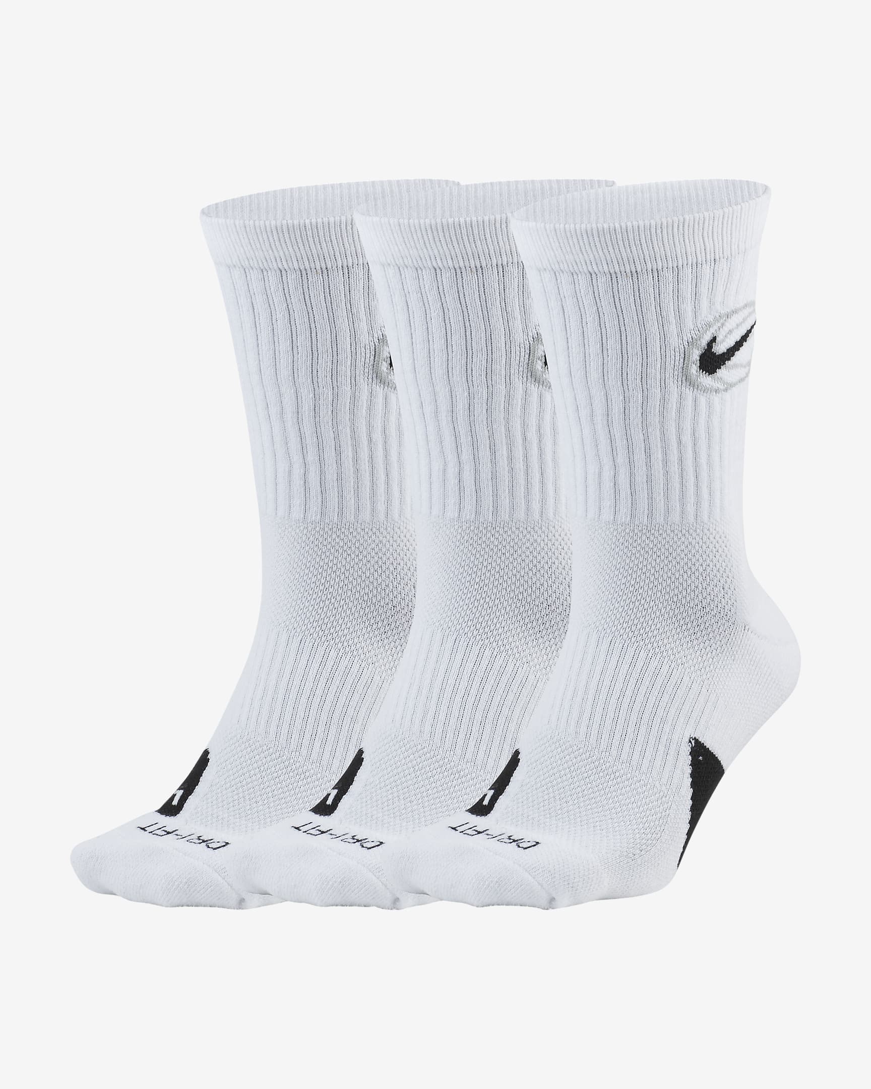 Nike Everyday 速干中筒篮球袜(3 双) - 白色/黑