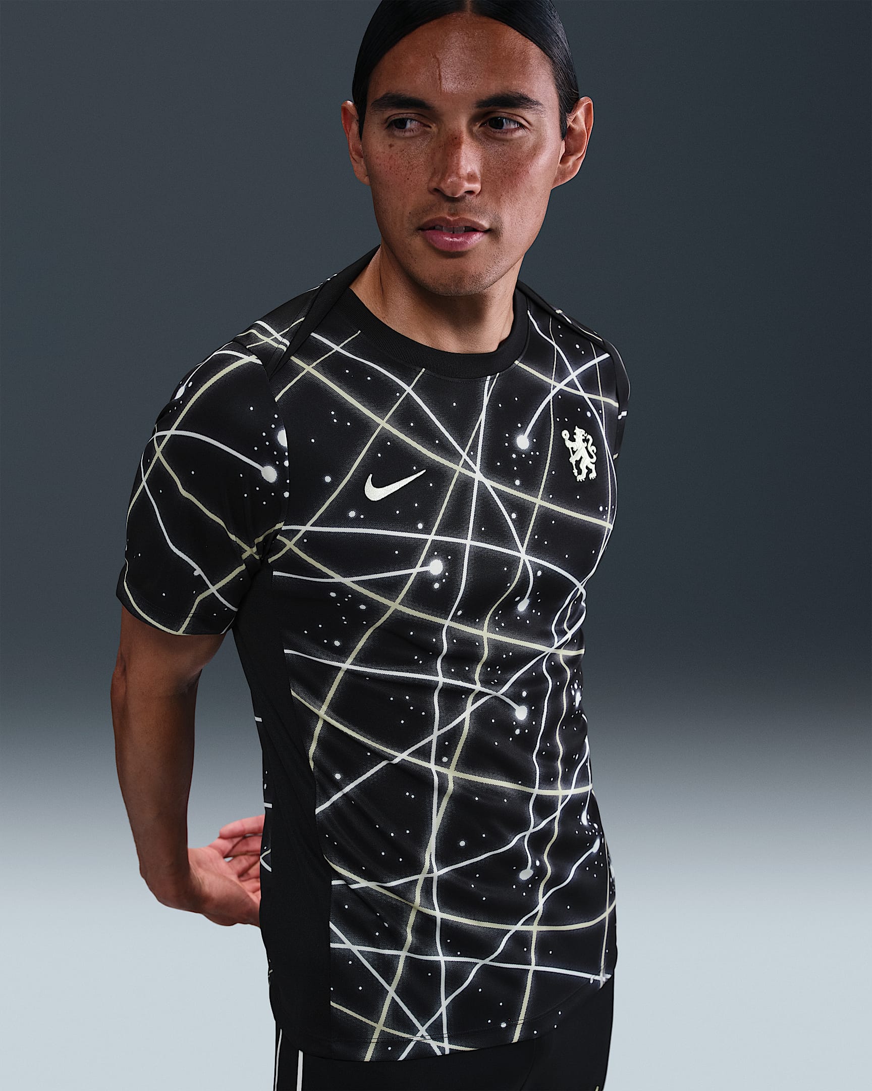 切尔西 Academy Pro Nike Dri-FIT 男子速干足球赛前短袖上衣 - 黑/椰奶色/团队金/椰奶色