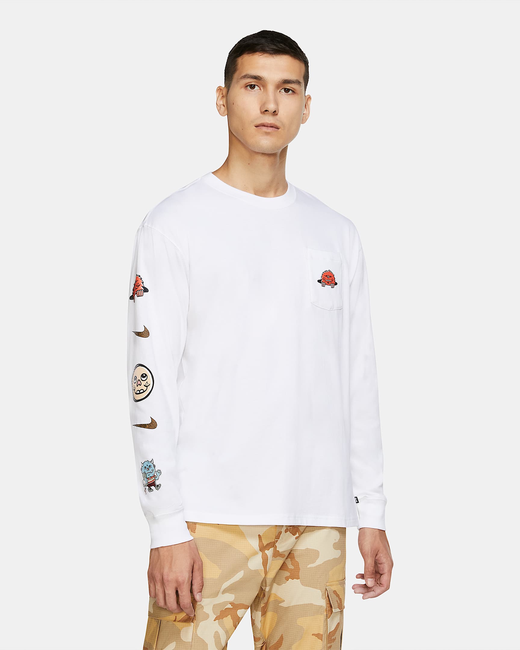 Nike SB 男子长袖口袋滑板T恤 - 白色/黑