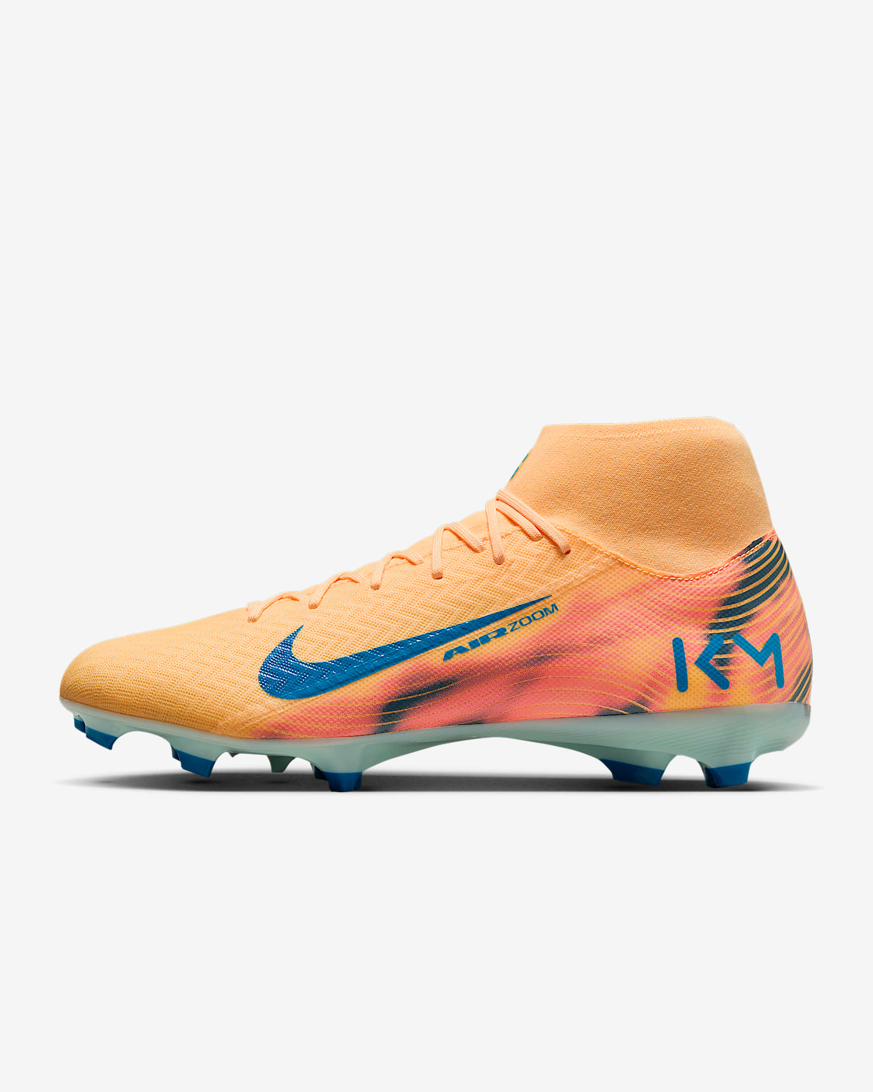 Nike Mercurial Superfly 10 Academy "Kylian Mbappé" 耐克刺客系列姆巴佩 MG 多种场地高帮足球鞋 - 浅甜瓜橙/伊格鲁蓝/孔雀蓝
