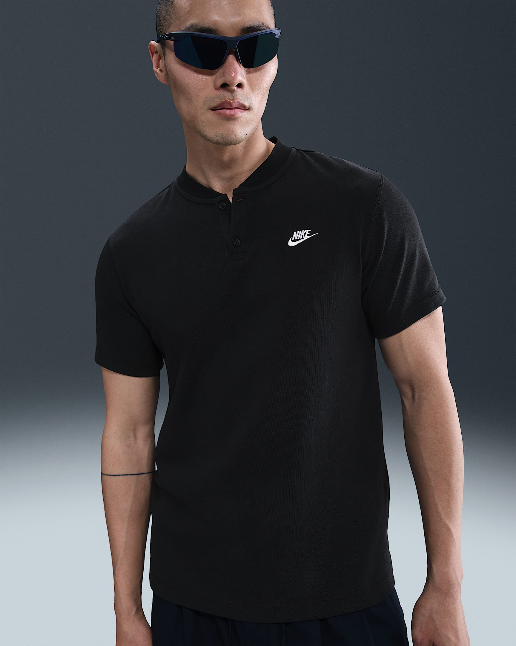 Nike Club 男子短袖亨利衫 - 黑/黑/白色