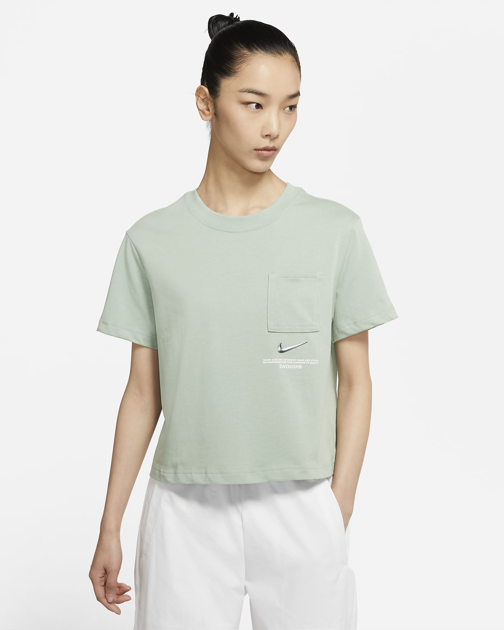 Nike Sportswear Swoosh 女子短袖上衣 - 温和灰绿/白色