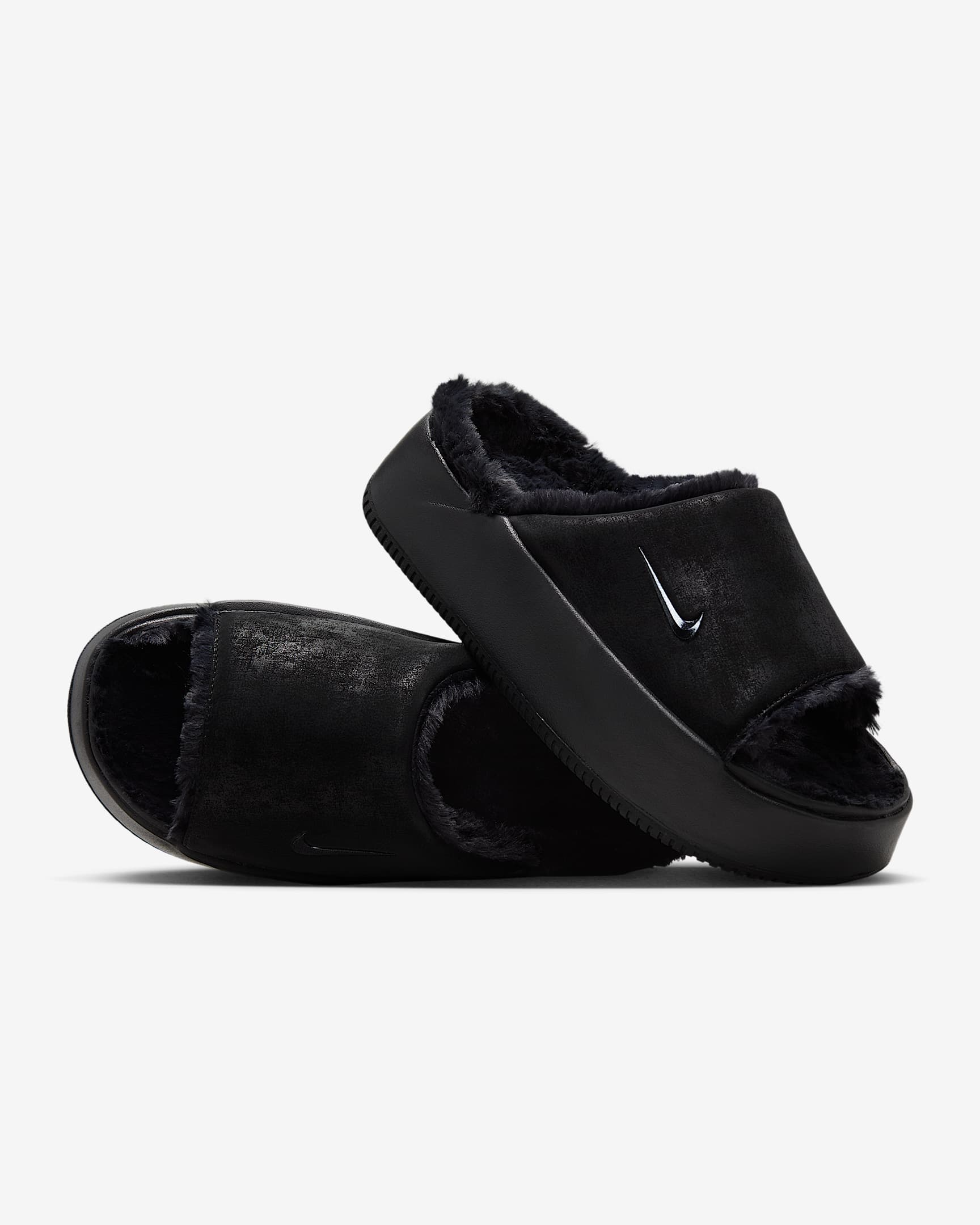 Nike Calm Elevation Fur 女子拖鞋 - 黑/黑